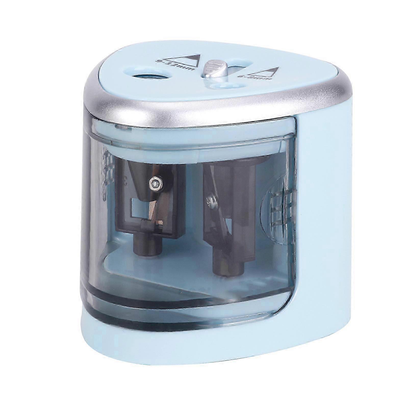 Multi-functional Automatic Electric Pencil Sharpener Battery Operated with 2 Holes(6-8mm / 9-12mm) for Home School Student Blue