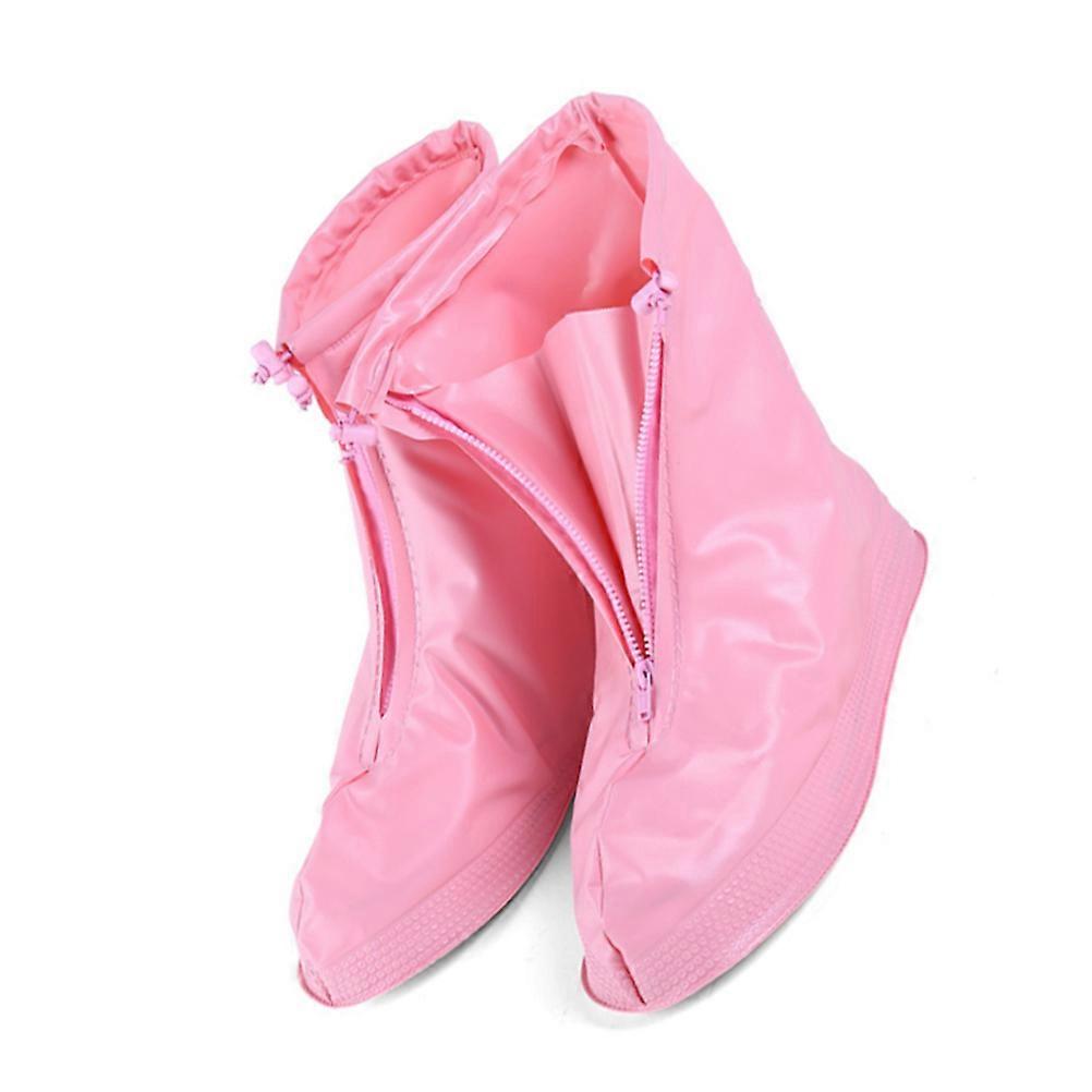 Pvc Rainproof Shoe Covers Reusable Non Slip Wear Resistant Pink M Size For Children Outdoor Travel Elastic Band Closure 1 Pair