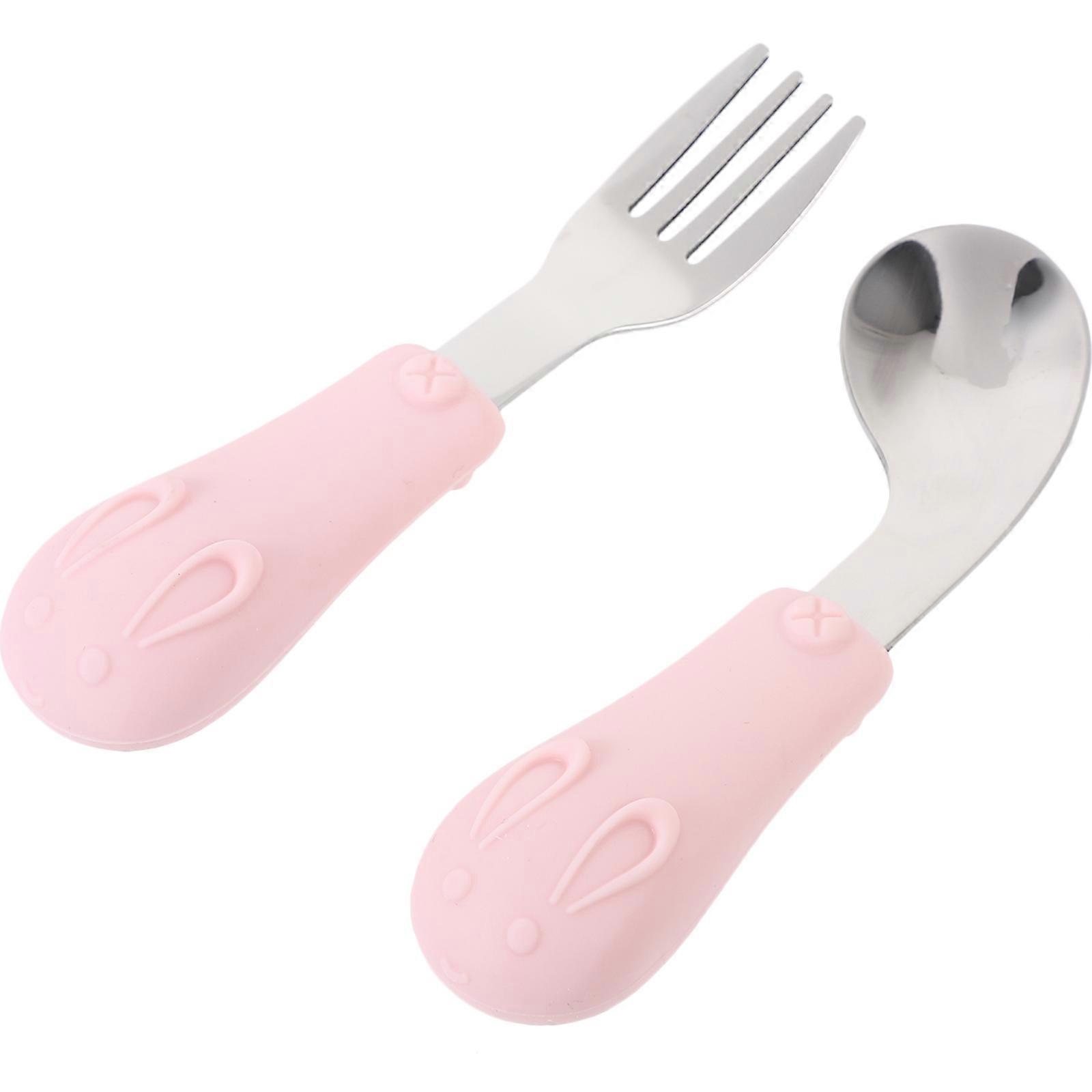 Stainless Steel Toddler Utensils Fork and Spoon Set Kids Cutlery for Preschoolers Pink 15.3X3cm Smooth Edges Easy Scooping 1 Set