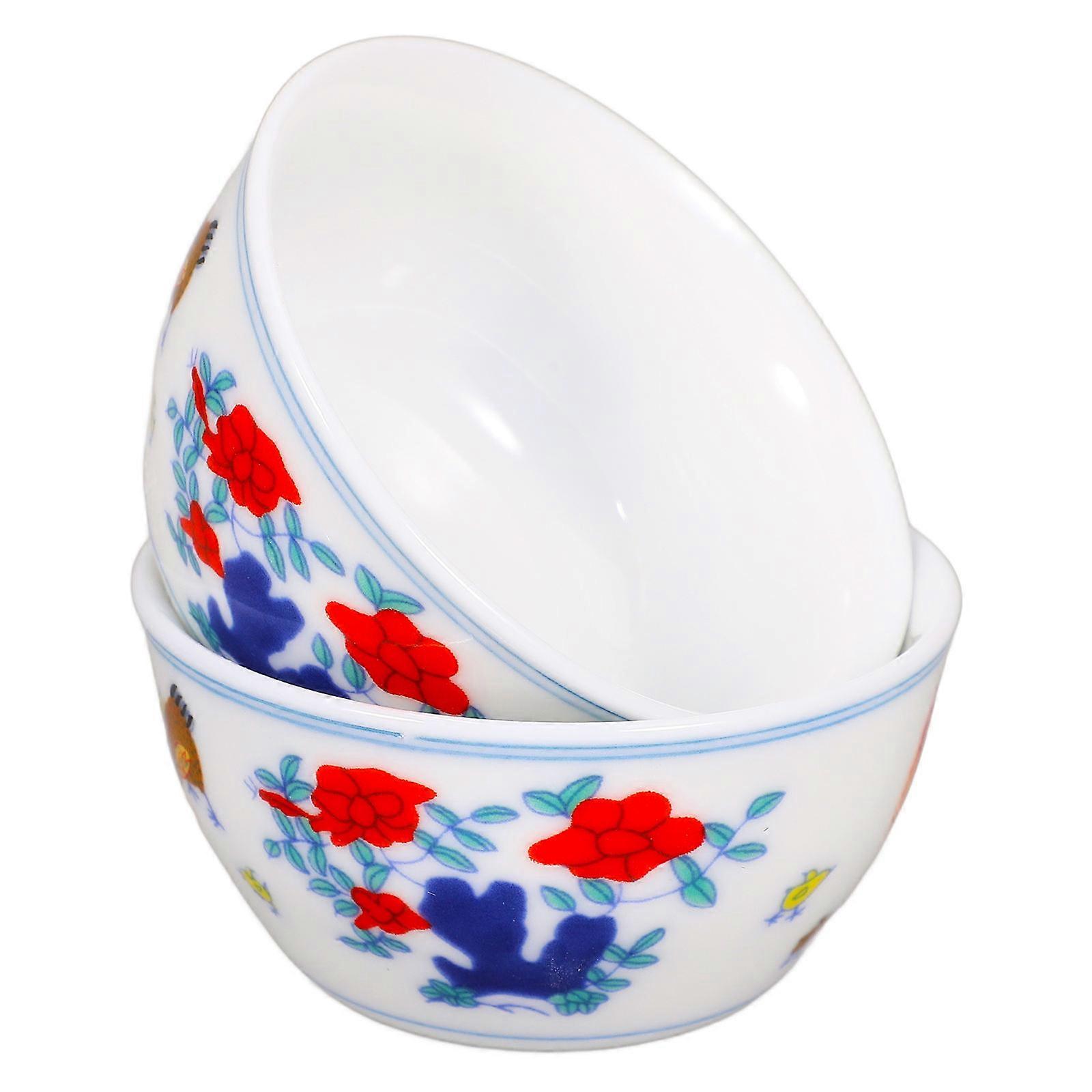 Ceramic Tea Cup Chinese Style Household Kungfu Teaware Round Shape Assorted Color 2Pcs