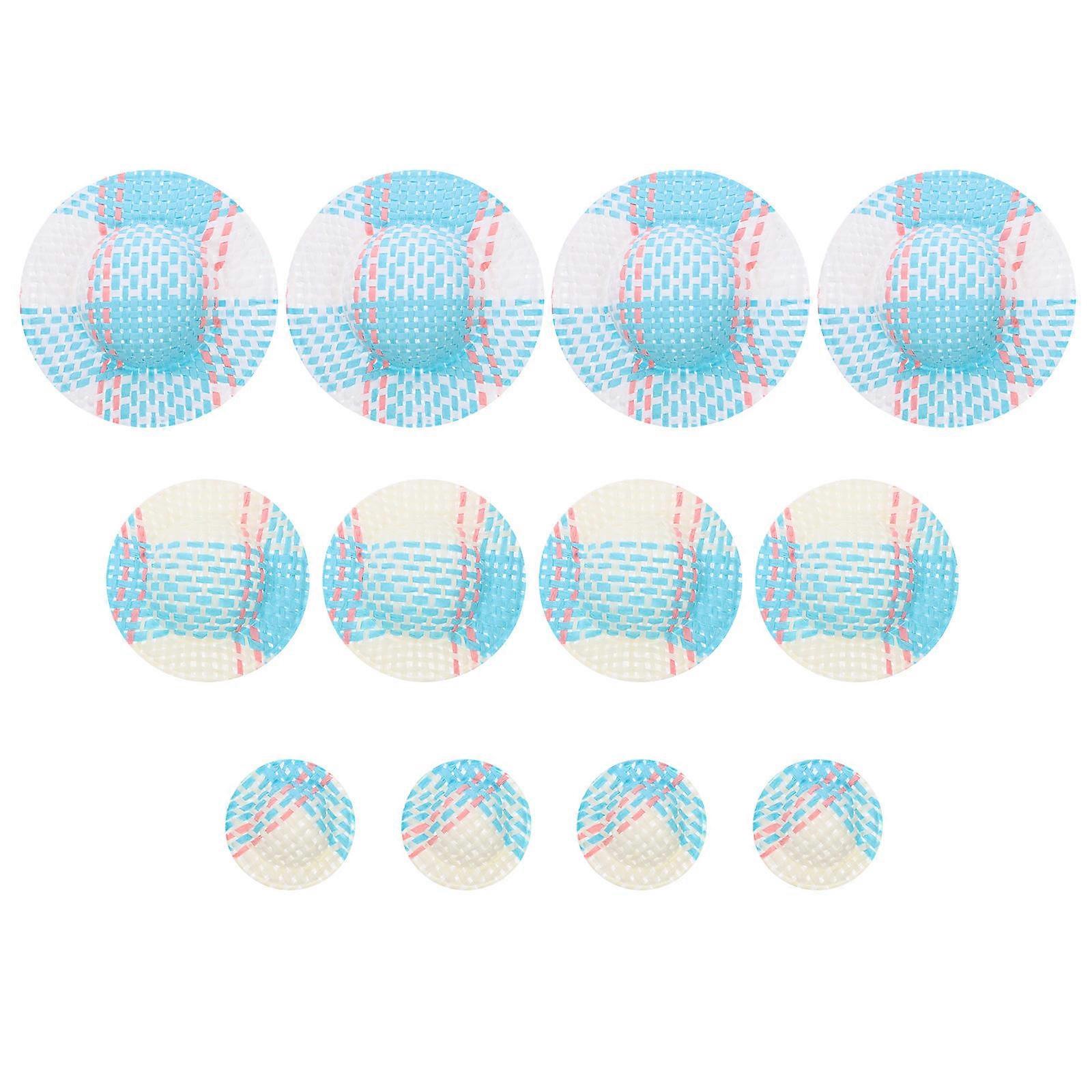12Pcs Mini Hat for Doll Decor Striped Accessory in Blue Paper