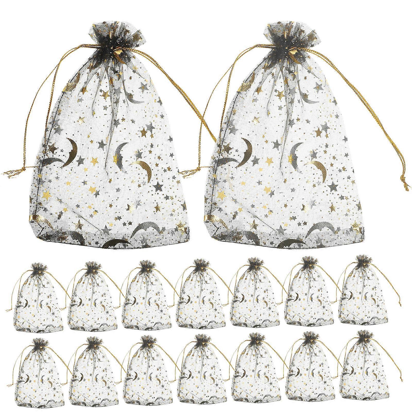 Here's a polished and professional product description based on your input:
**100pcs Small Mesh Jewelry Bags with Drawstring – Star & Moon Design