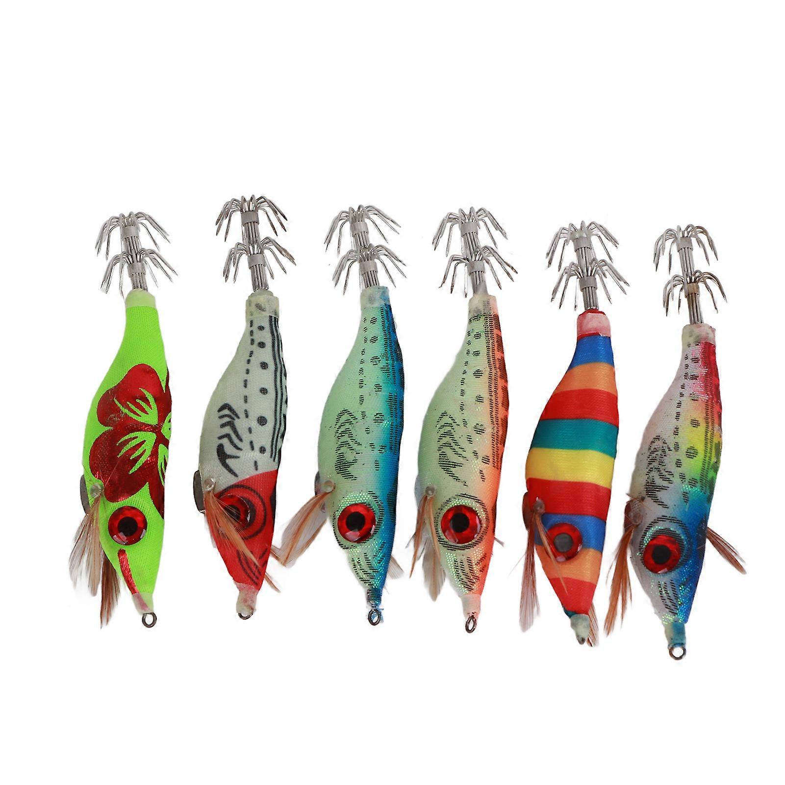 6Pcs 10cm Hardwood Artificial Fishing Lures Shrimp Baits with Hooks for Octopus Cuttlefish Squid