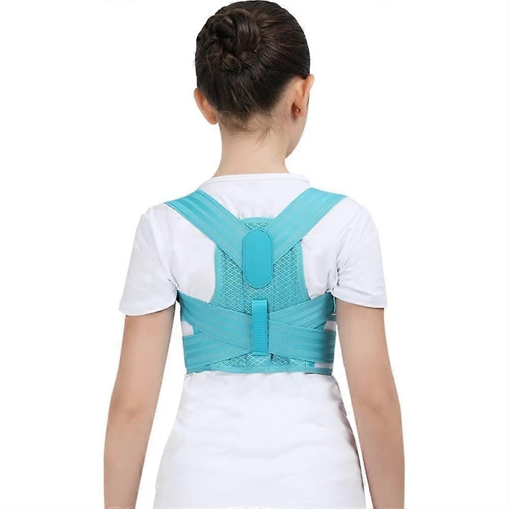 Adjustable Posture Corrector for Children, Comfortable Blue Orthopaedic Back Support Belt, M Size for Shoulder and Lumbar Support