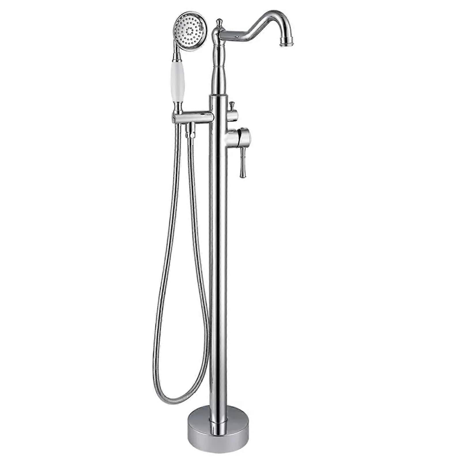 Freestanding Bathtub Faucet, Floor-Mounted Shower Set with 360° Swivel Spout, 304 Stainless Steel, Dual Handle, Chrome Finish