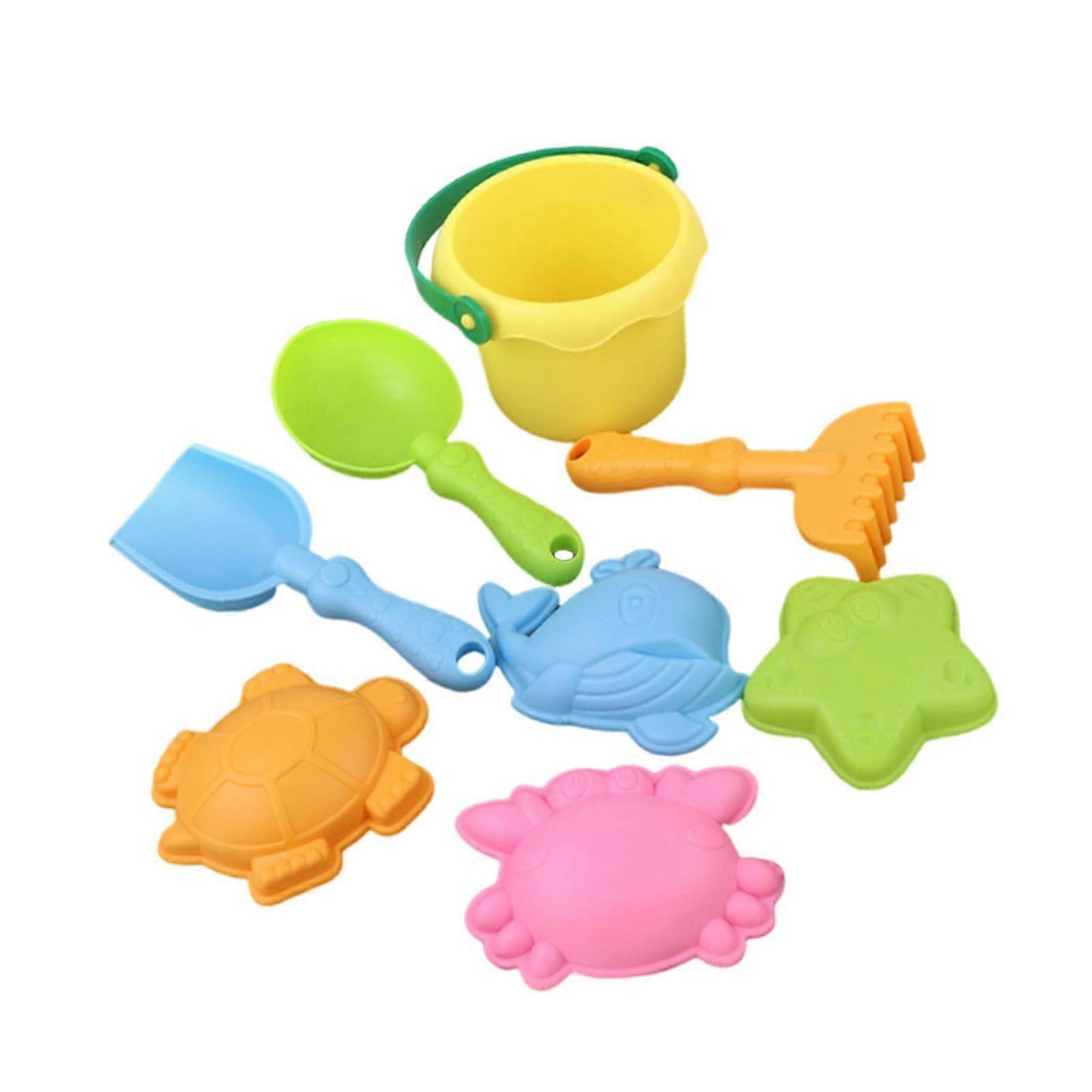 8piece beach toy set with sandbox, portable sand tool set for summer, bucket, and rake for boys and girls, in yellow