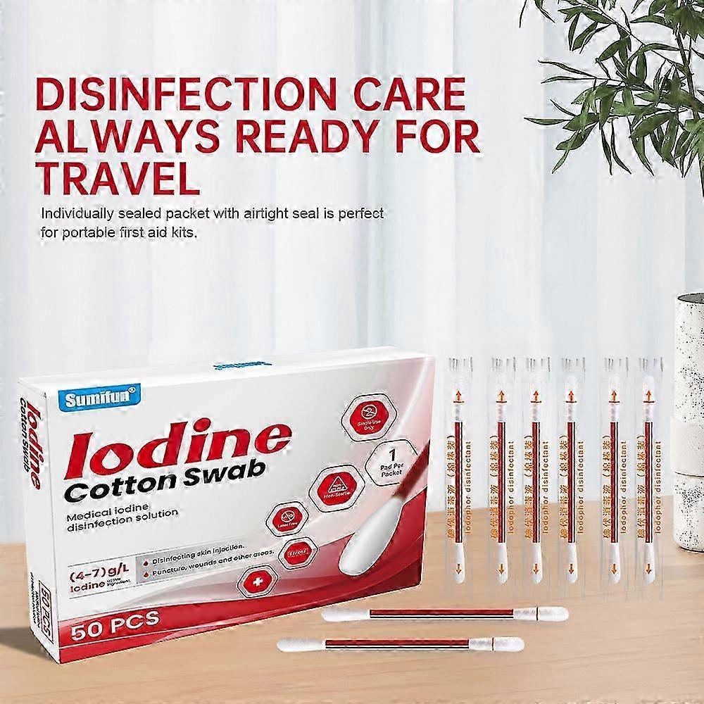 50pcs Iodine Swabs Individually Wrapped Disposable, Iodophor Swabs Outdoor Supplies, Packaged Iodine Swabs for First Aid Swabsticks for Nasal Ears Bru