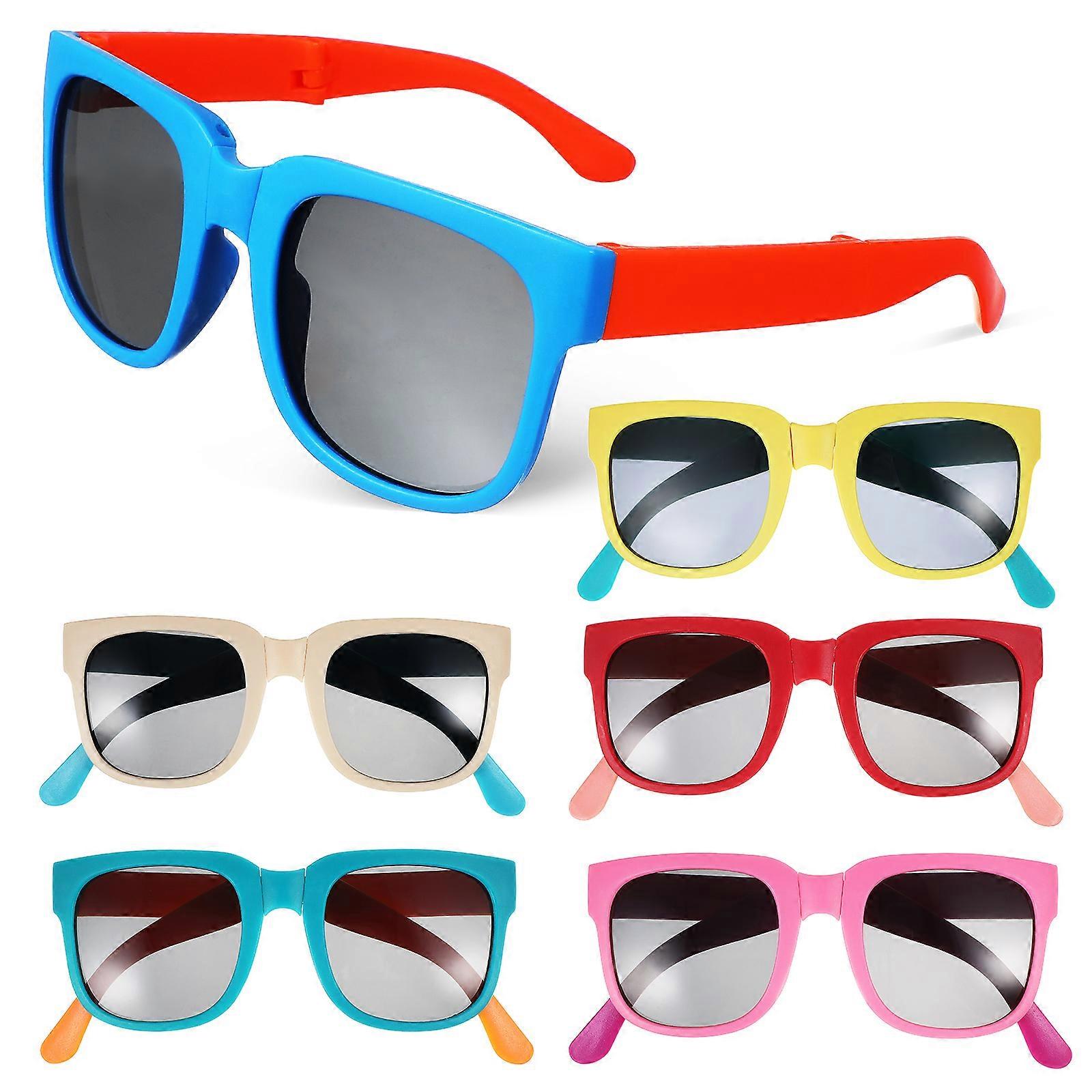 6 Pcs Foldable UV Protection Sunglasses with Clear Scratch Resistant Lenses for Outdoor, Beach, Pool & Party Use for Boys and Adults in Multiple