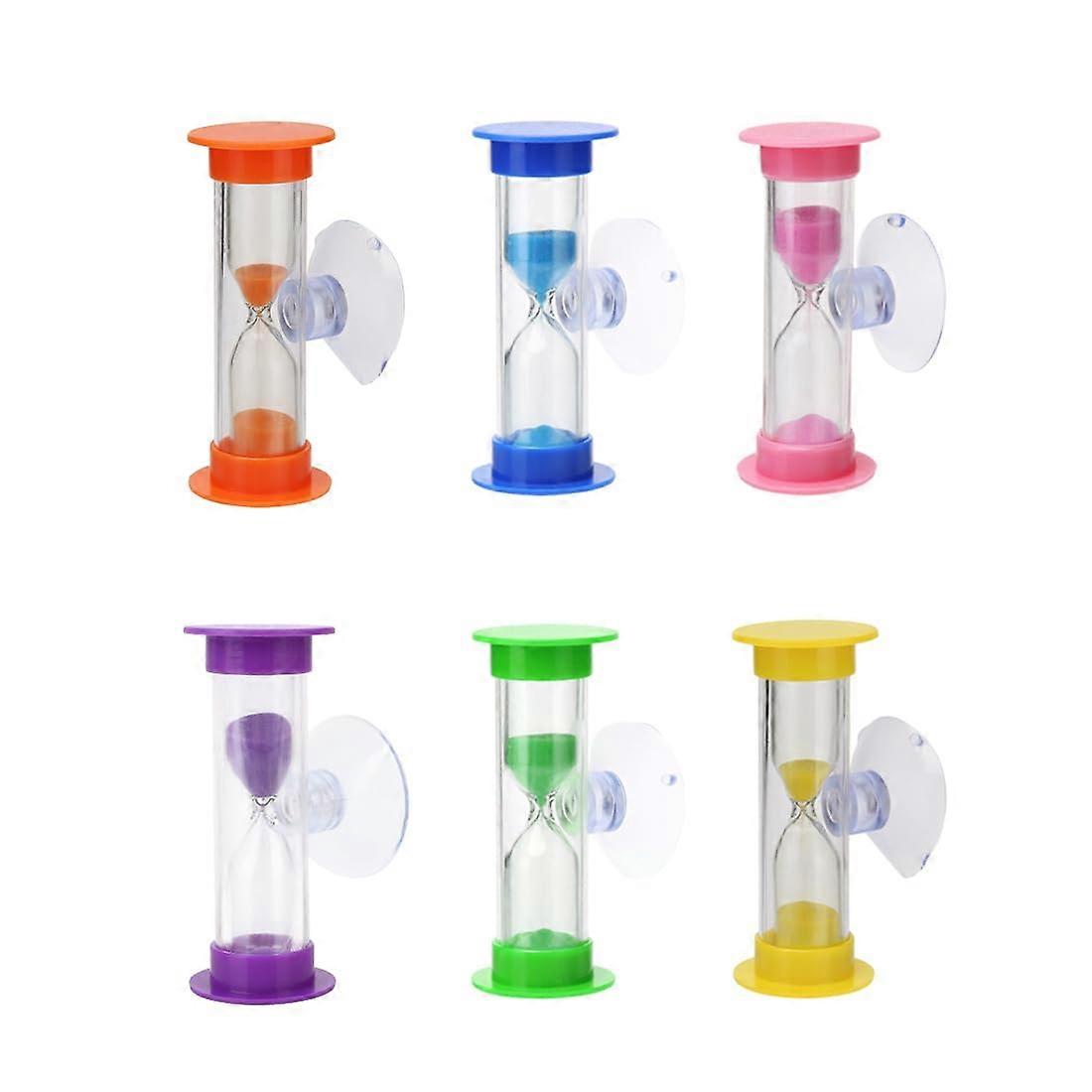 Set of 6 Hourglass Timer for Brushing Teeth, Cooking, and Games - 2/3 Minute Countdown with Suction Cup for Kids and Adults