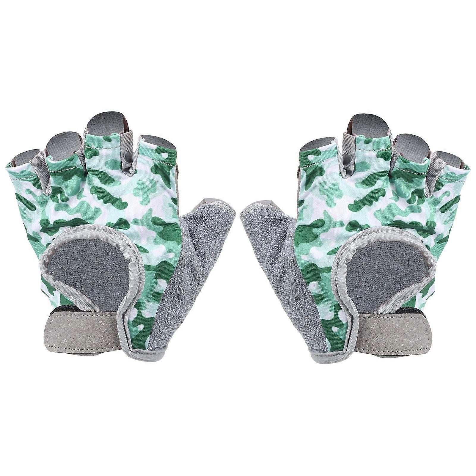 ירוק ניילון חצי אצבע רכיבה על אופניים כפפות ילדים כושר רכיבה מגן ציוד S YMQX)