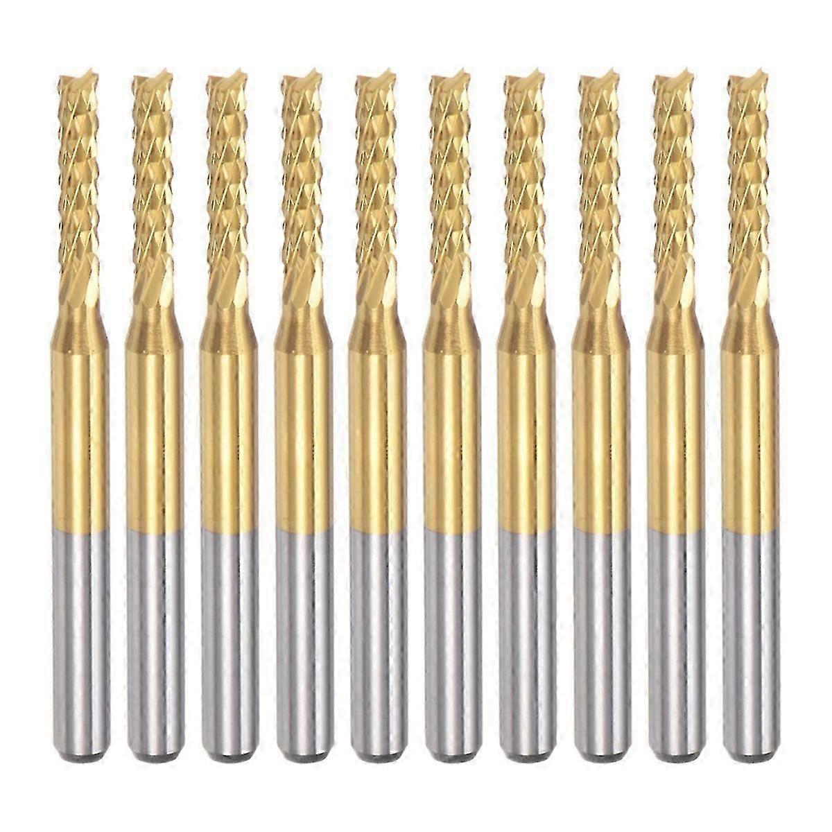10 stk. titanbelagt karbid endefres graveringsfres CNC-ruterbits for PCB-maskin, 1/8 I