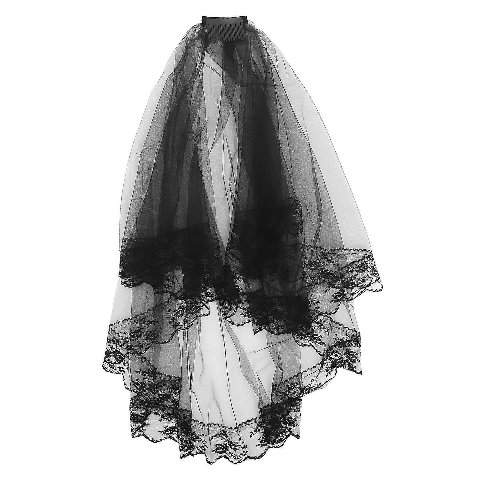 Vintage Lace Short Veil for Bride – Elegant Tulle Wedding Accessory for Bridesmaid, Halloween Cosplay, and Bachelorette Party – Sheer and Comfortable