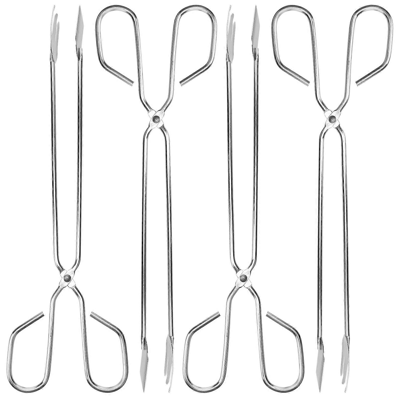 4pcs Stainless Steel Pick Up Tools Long Garbage Clip Scissor Shape Portable Tongs for Outdoor (32cm) (Random Style)