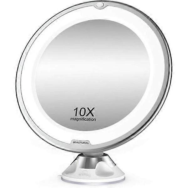 メイクアップミラー、10倍拡大鏡、昼白色LED、ポータブル照明付きバスルームミラー