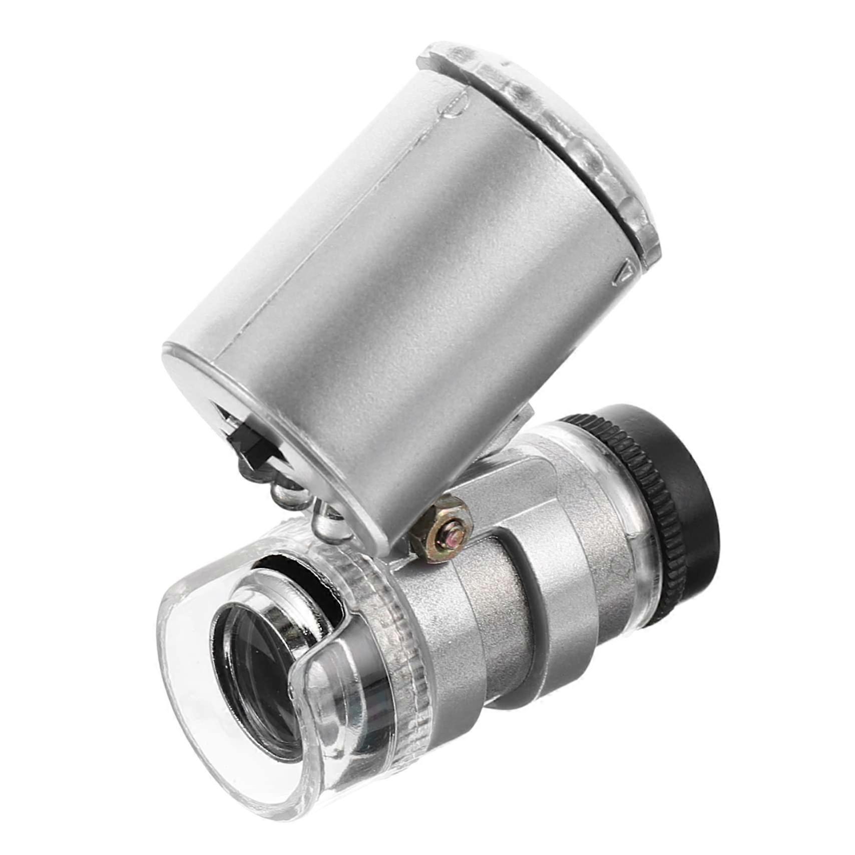 1 piece currency detector microscope with LED light mini 60x pocket magnifier silver