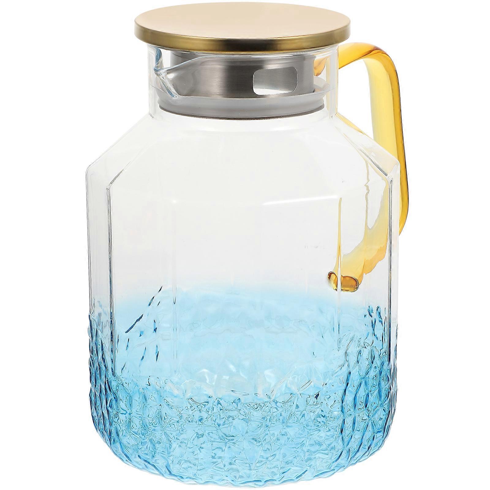 Blue Glass Pitcher with Lid and Spout Ergonomic Design for Storage Water Jug 1800ml