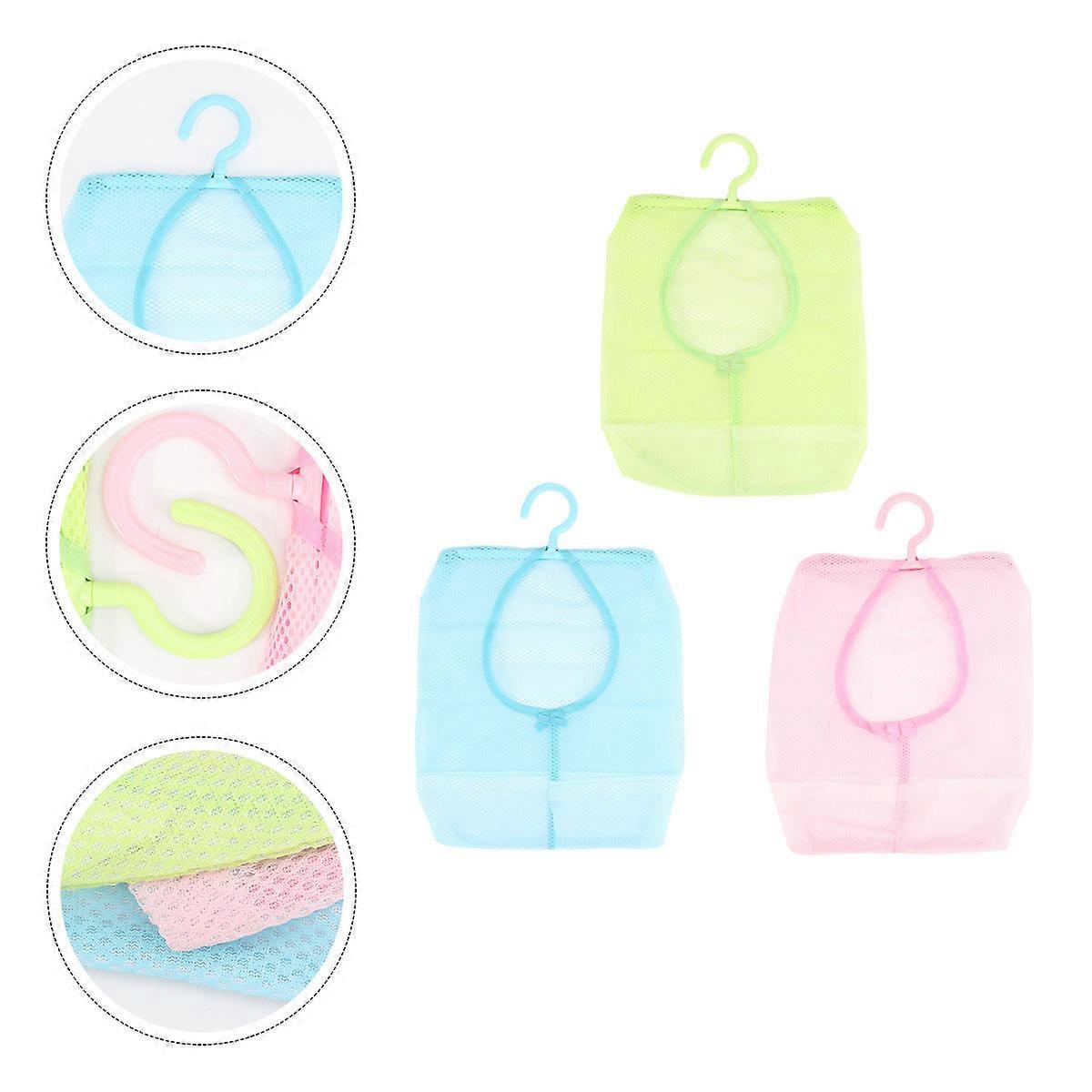 Multifunctional Hanging Mesh Bag with Hanger for Clothes Clips and Small Items Storage in Home Bathroom 3 Pcs Assorted Color