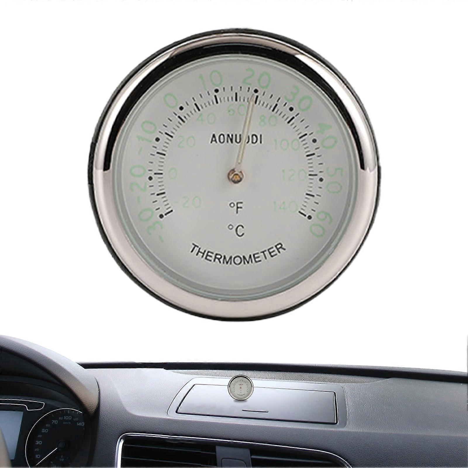Dashboard clock, interior thermometer with adhesive – miniature for air vents, light function, white.