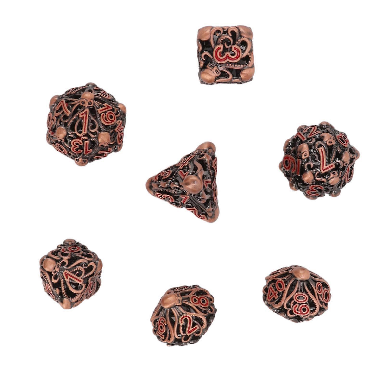 7 Pcs Metal Dice Set Brass Hollow Polyhedral Dice with Exquisite Cool Octopus Pattern for Table Game