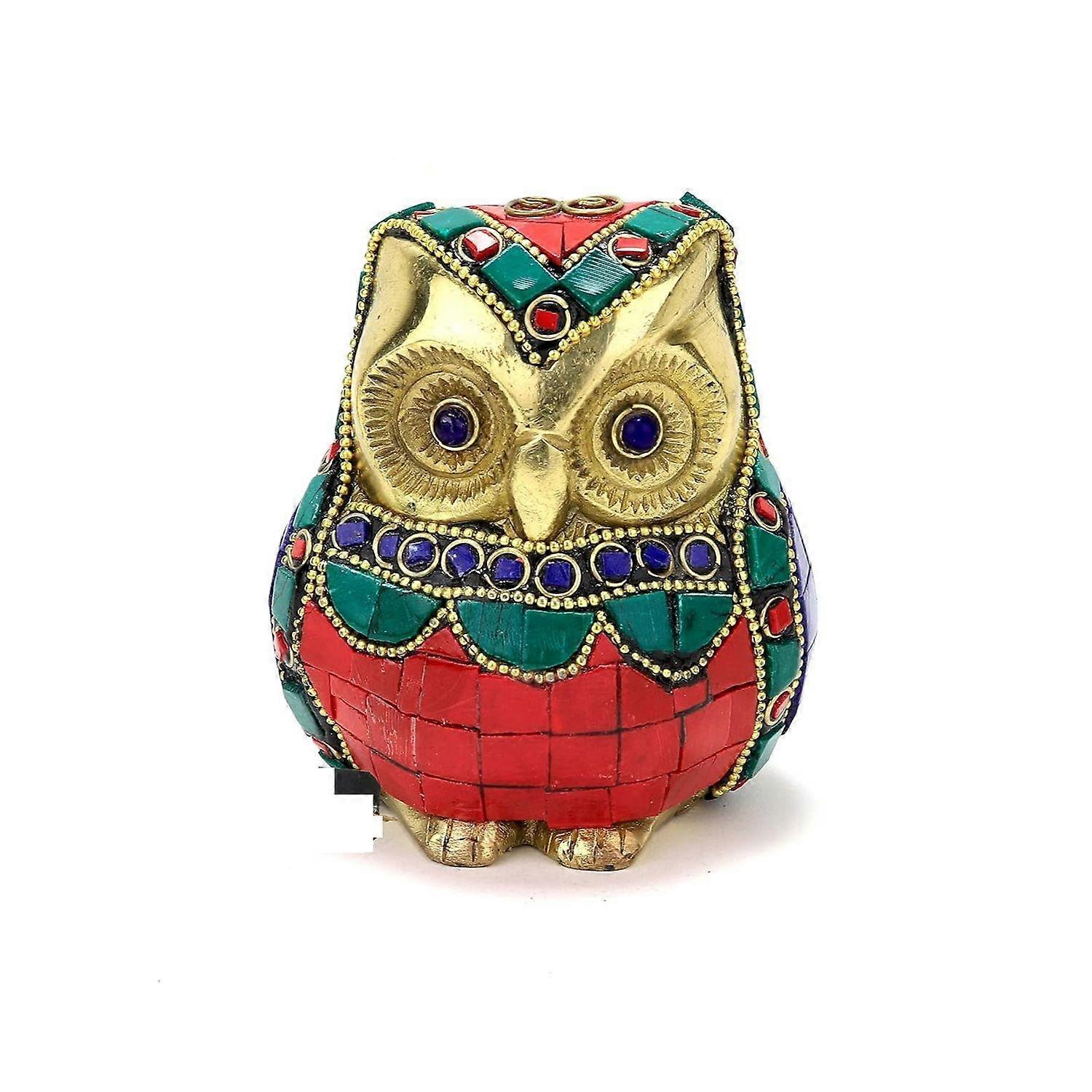 Gemstone Work Vintage Brass Owl Decor Showpiece, Owl Showpieces for Home Decor