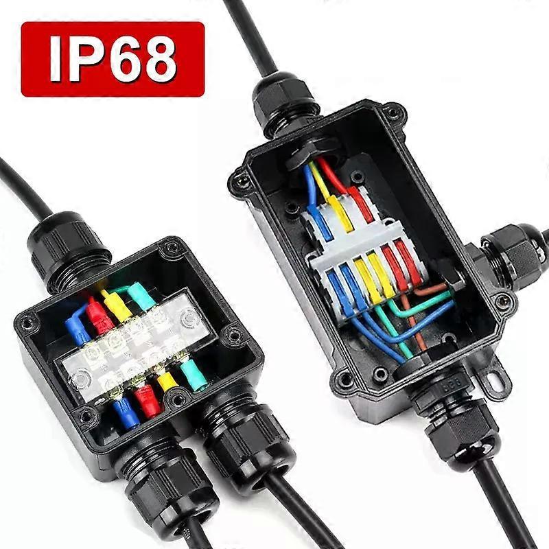 Outdoor Power Waterproof Box with Terminal 2-way Quick Connection Connector Tee Y-type Junction Box 32A/250V Threading Box IP68