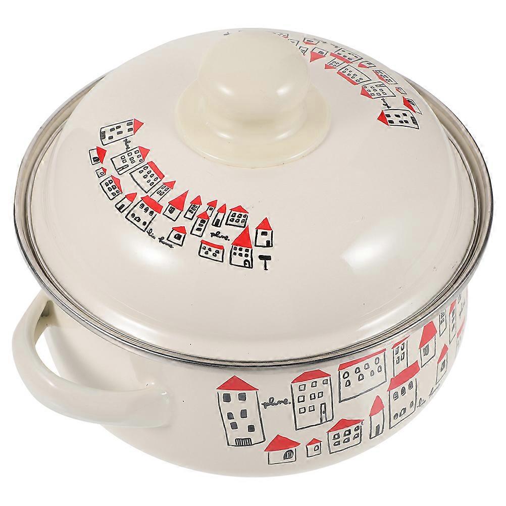 Enamel Stock Pot With Lid For Outdoor Picnic Double Handle 15.5X18X22CM Boiling Milk 1Set
