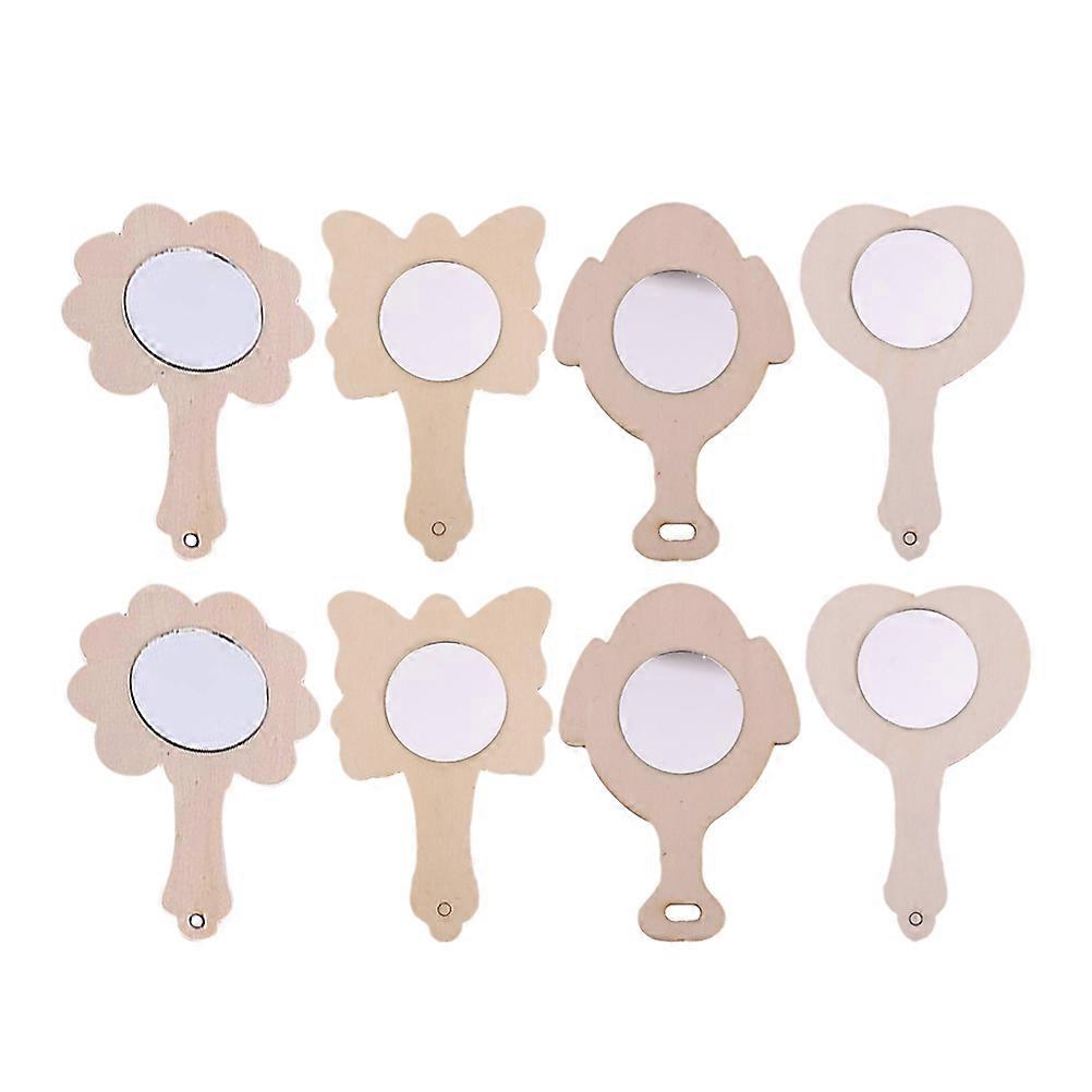 8pcs DIY Blank Wooden Hand Mirrors for Creative Craft, Fun Painting Activity, Encourages Imagination & Practical Skills for Kids' DIY Projects