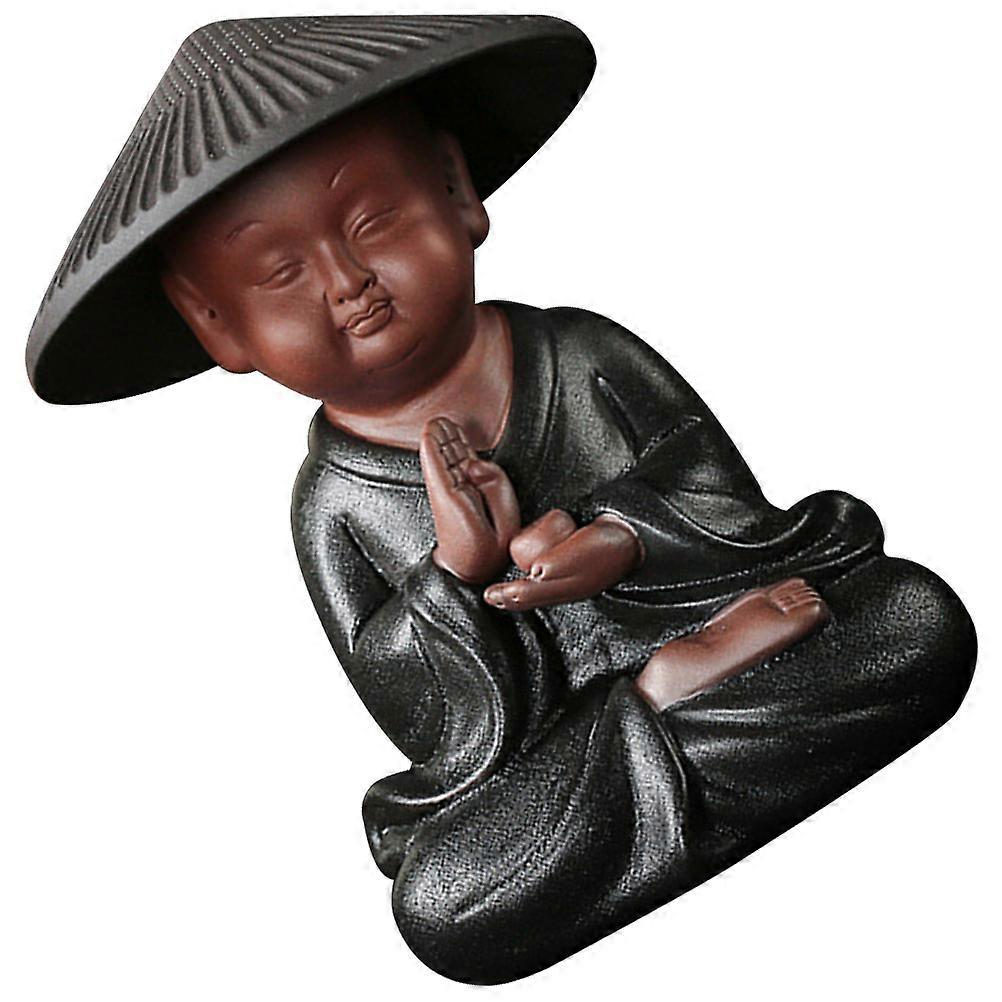 Tea Ceremony Supplies Ceramic Monk Tea Pet Grey Hand Playing Decorative 1Pack