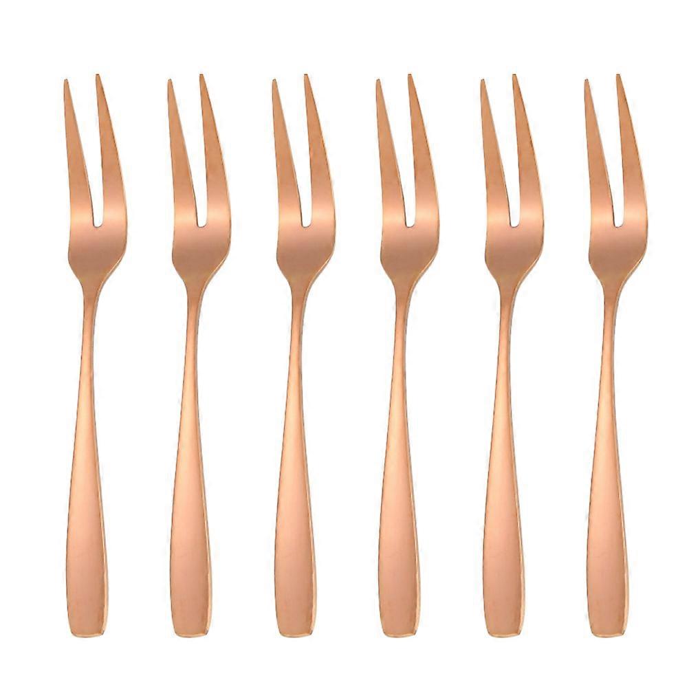 Golden Stainless Steel Fruit Forks 2 Prong Tasting Dessert Appetizer Forks for Eating Use Set of 6