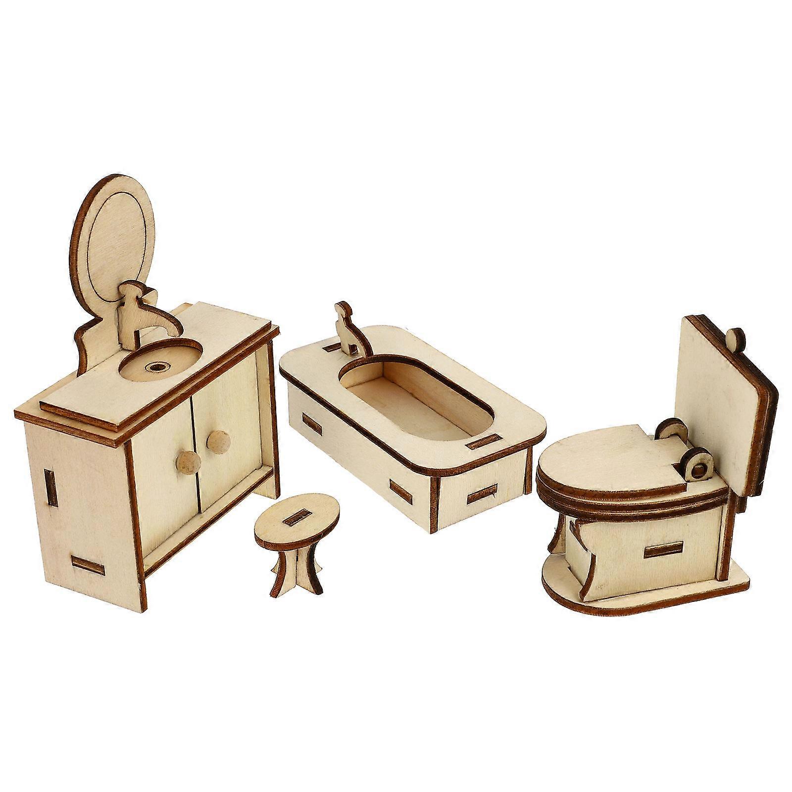 Mini Toilet 1Set Khaki Wood for Decor with Realistic Mini Design Element