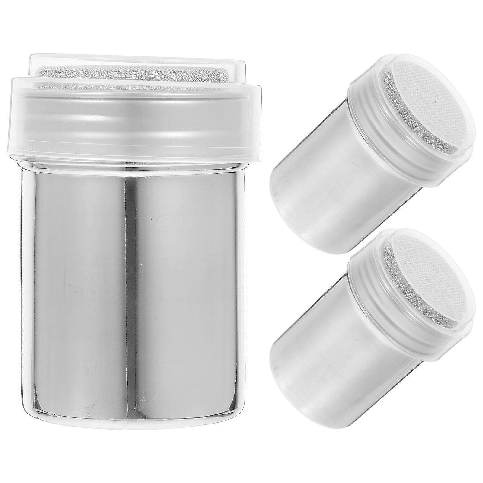 Powdered Sugar Shaker Set Of 3Pcs Stainless Steel Shaking Sugar Container With Lid Round Design Ideal For Baking And Cooking Effortlessly