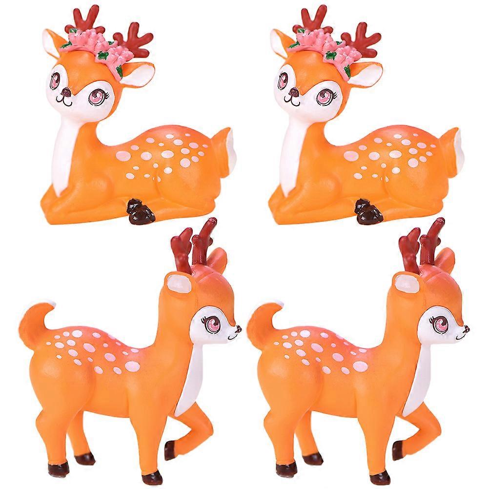 Decorative Small Deer Decor 4Pcs Deer Models Garden Deer Adornment Simulation Decor Orange Made Of ABS