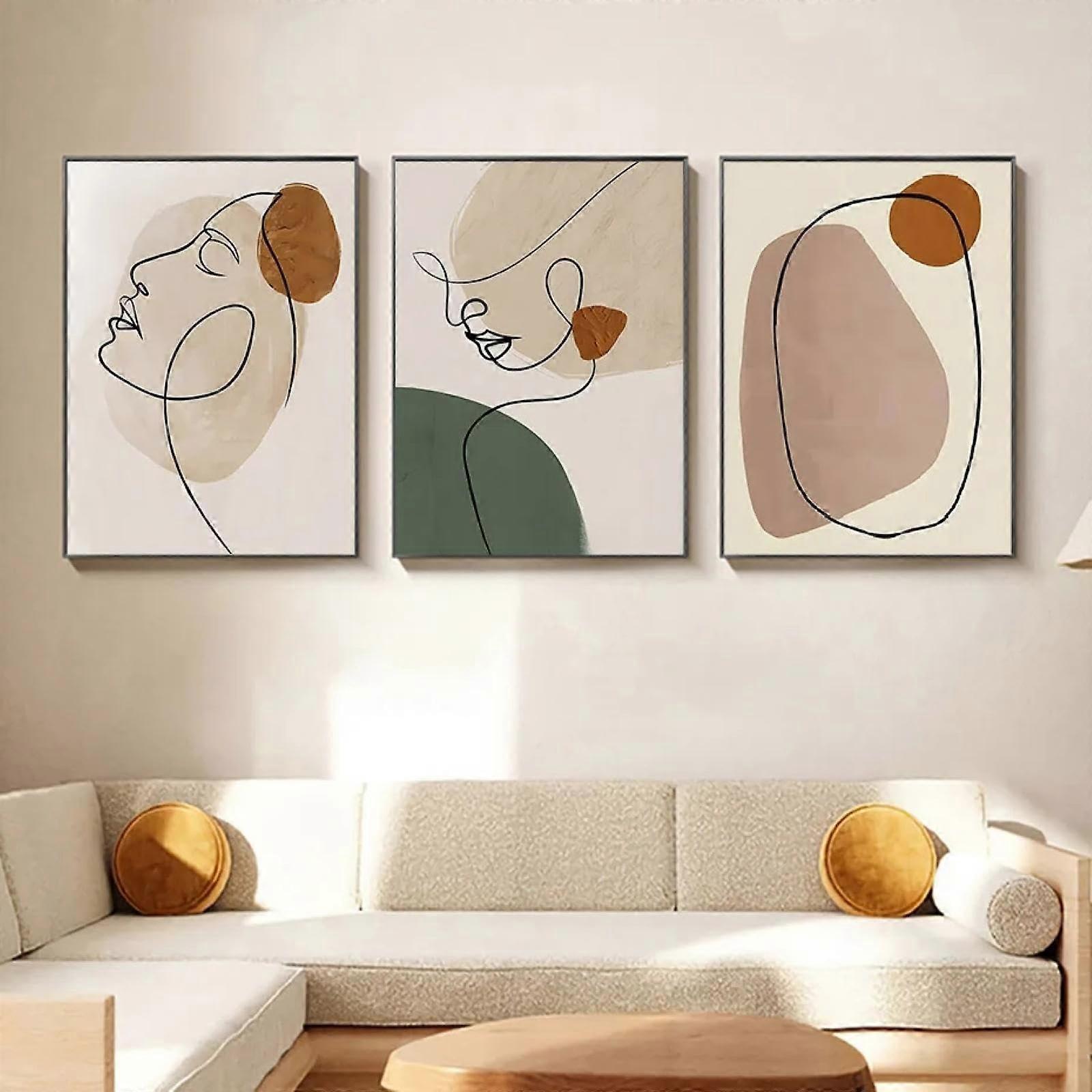 Abstract geometric face line art poster, canvas painting, HD print, midcentury