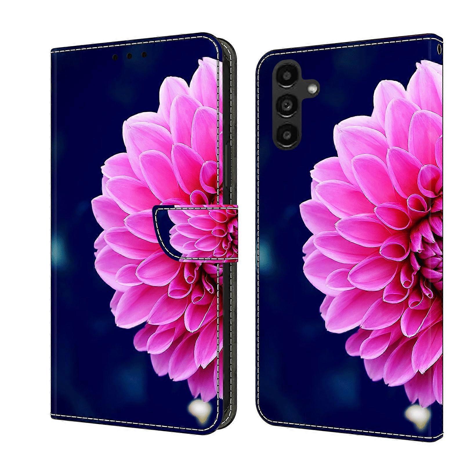 Kickstand Flip PU Leather Case for Samsung Galaxy A24 4G, Pink Flower Wallet Cover with Card Slots