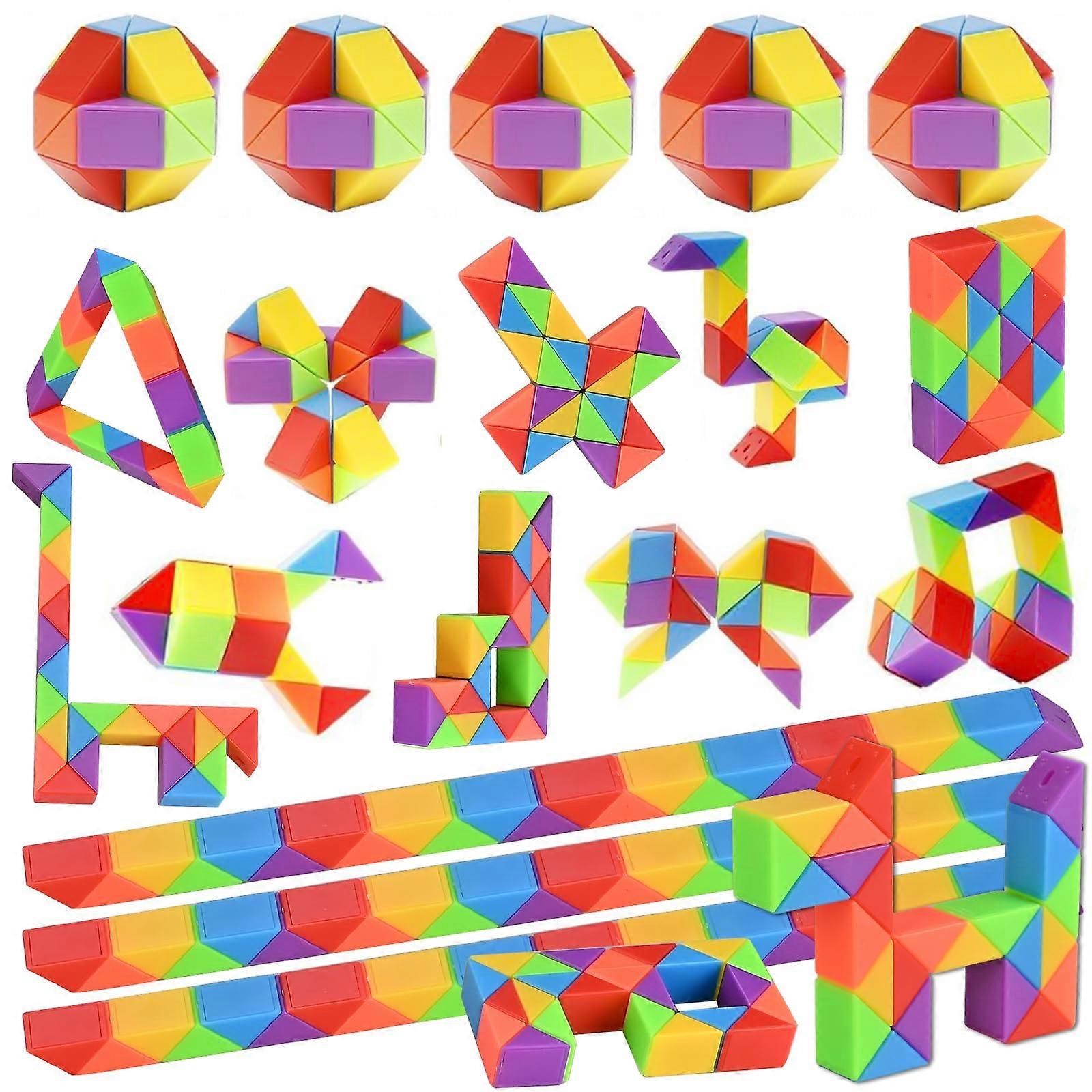 Magic Snake Puzzle Cube, 15-Piece Mini Twist Toy, Plastic Brain Teaser, Educational Toy for Kids and Adults, Rainbow