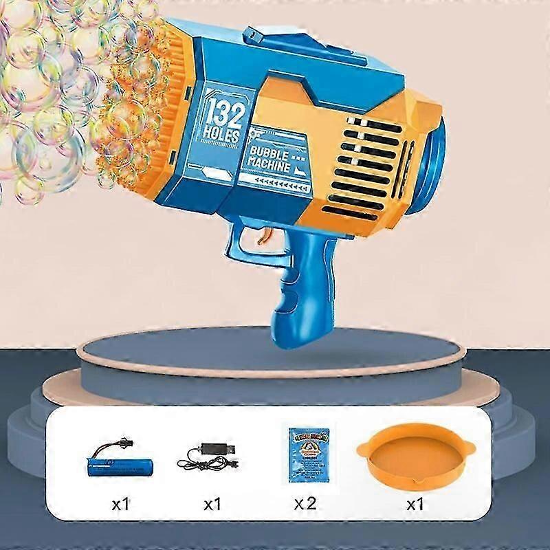 132-Hole Bubble Rocket Gun - Automatic Soap Bubble Blower with LED Lights