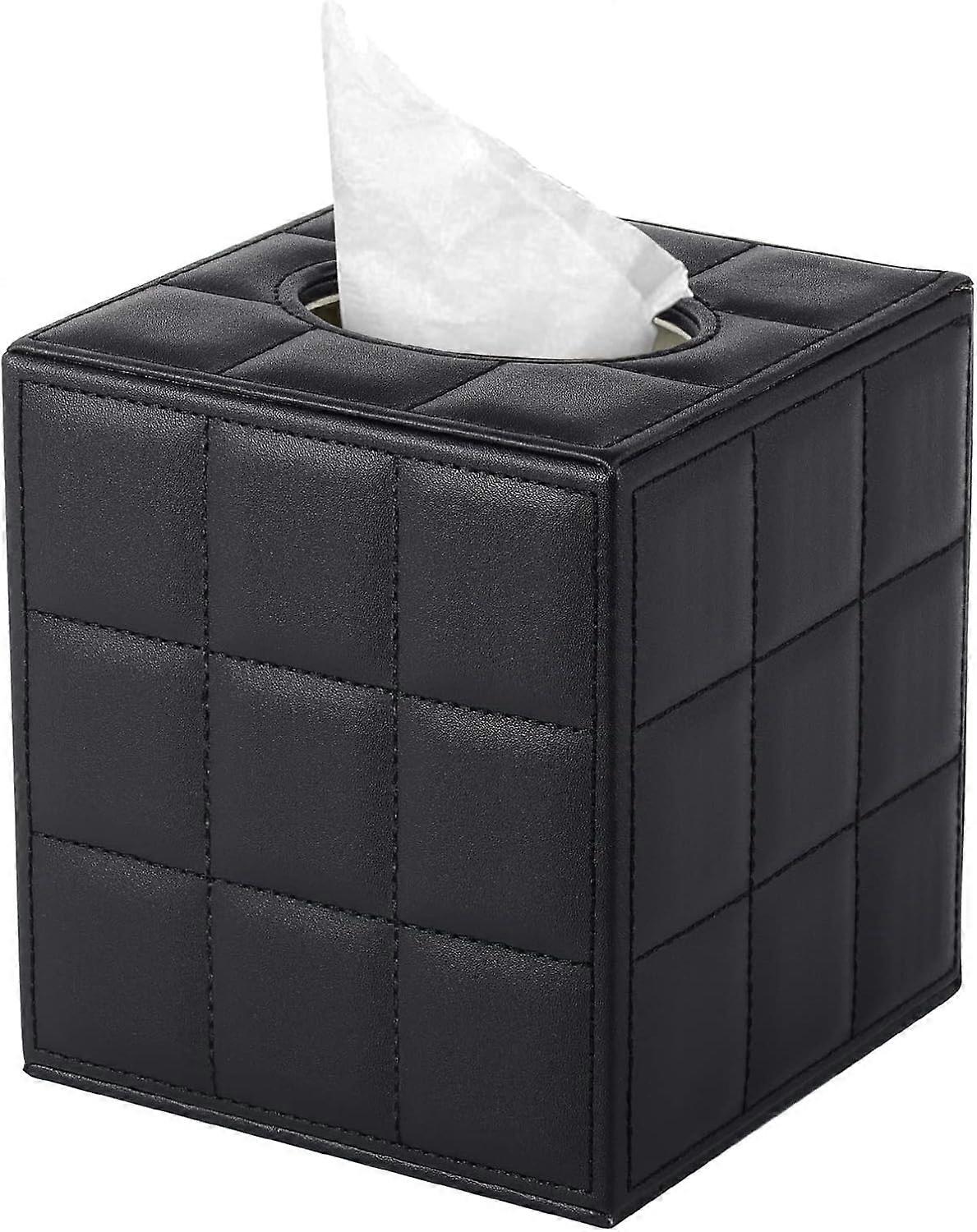 Square Tissue Box  Modern Tissue Box - Black Leather Tissue Holder