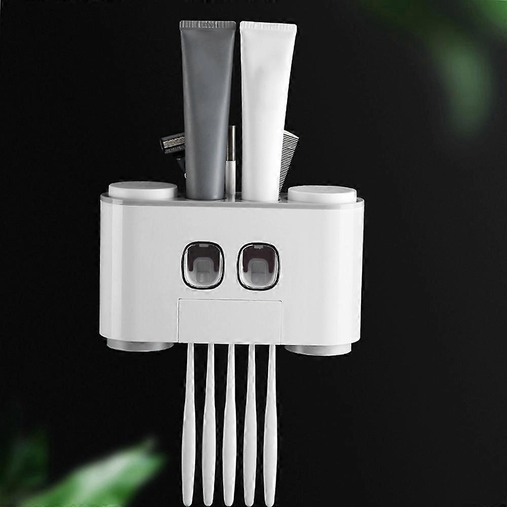automatic squeeze toothpaste set vibrato toothbrush holder squeeze toothpaste artifact toothpaste toothbrush rack Four Cups of Happy Home-Grey