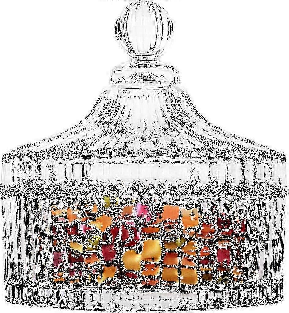 Crystal Glass Candy Jar with Lid and Small Decorative Cookie Plate for Sugar Storage & Buffet Display