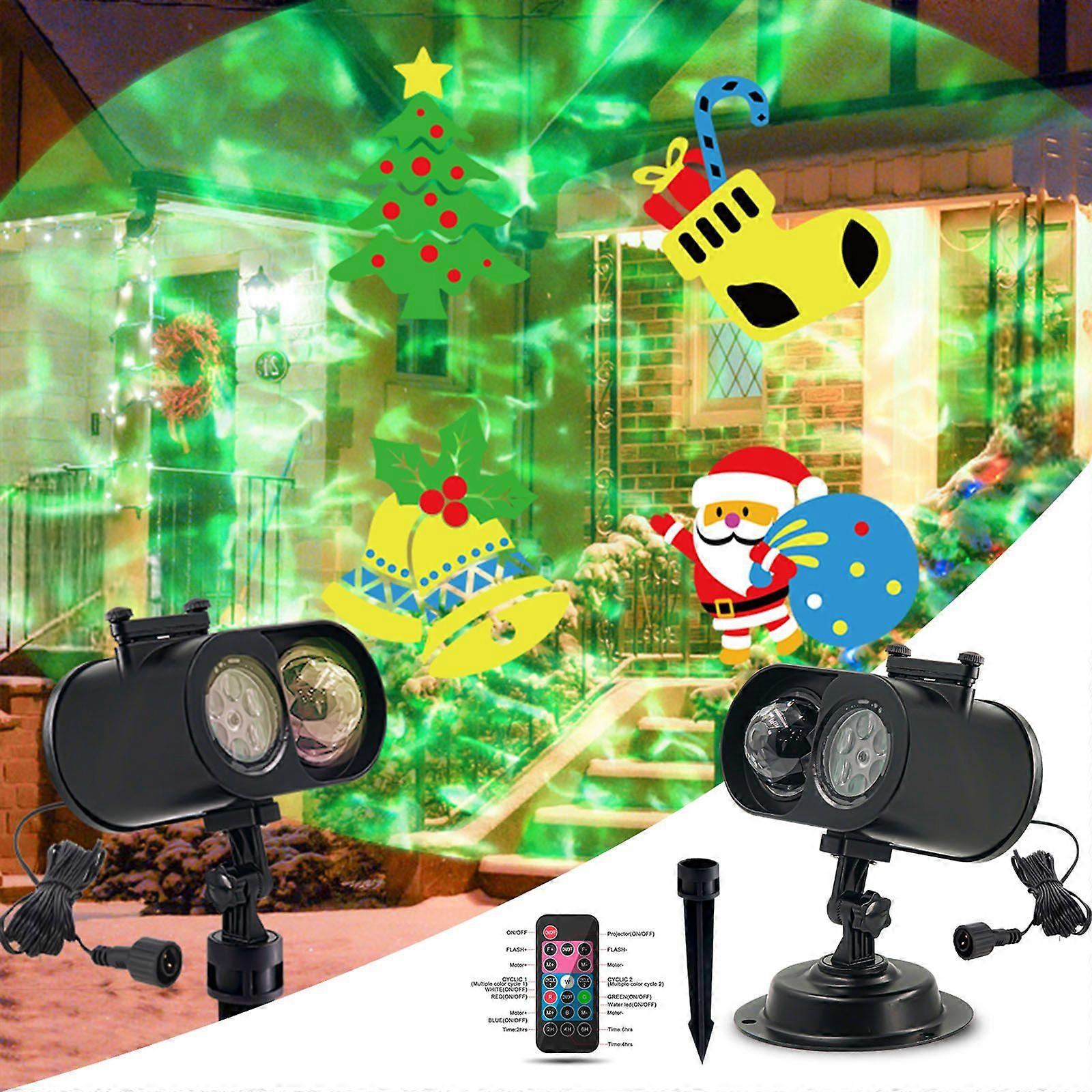 LED Christmas Projector Lights 2-in-1 Ocean Wave Projector 12 Slides 12 Colors Remote Control Indoor Outdoor Waterproof Holiday Light for Halloween Ch
