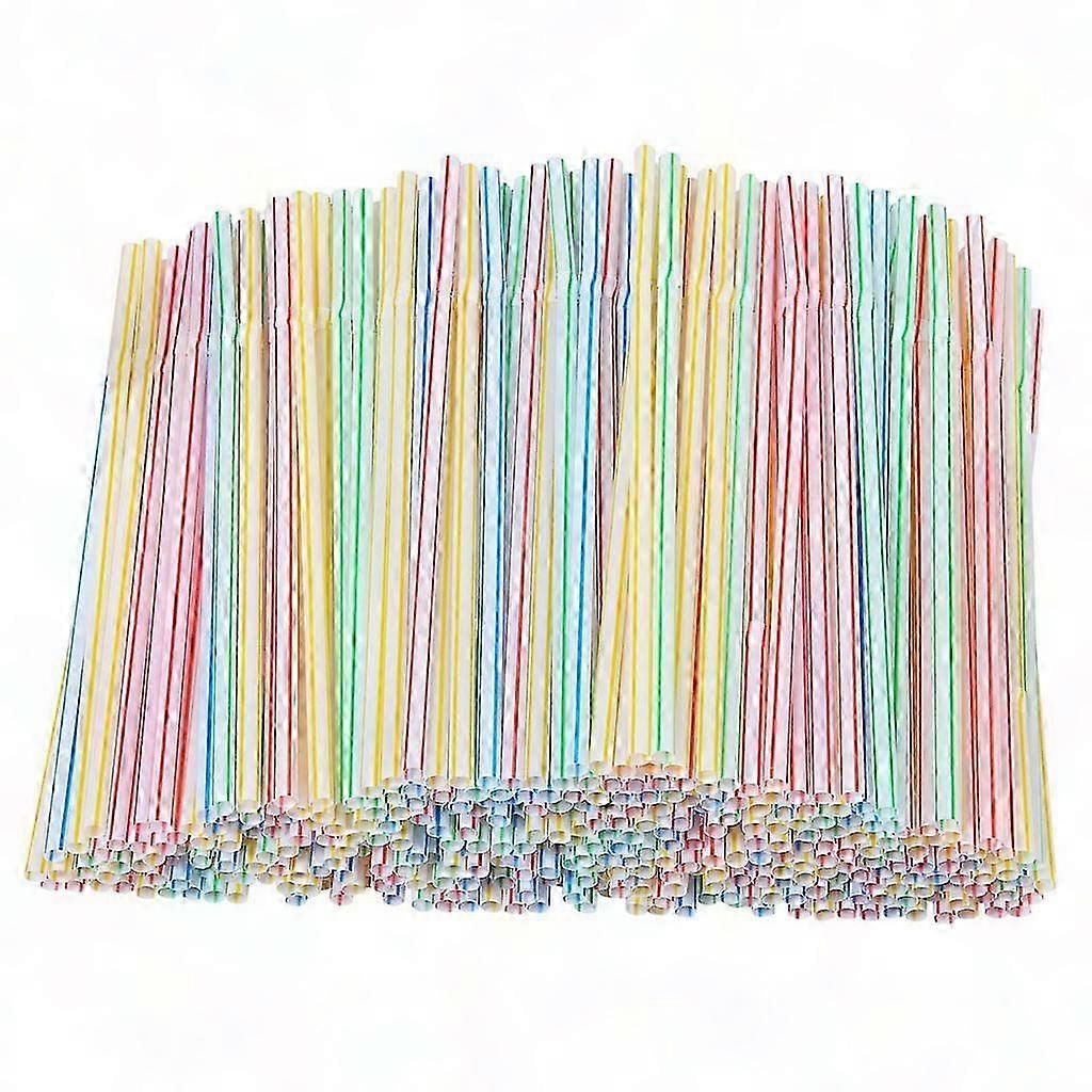 300 Pcs 8 Inch Plastic Drinking Straws, Multi-Color Striped Bendable Straws for Parties