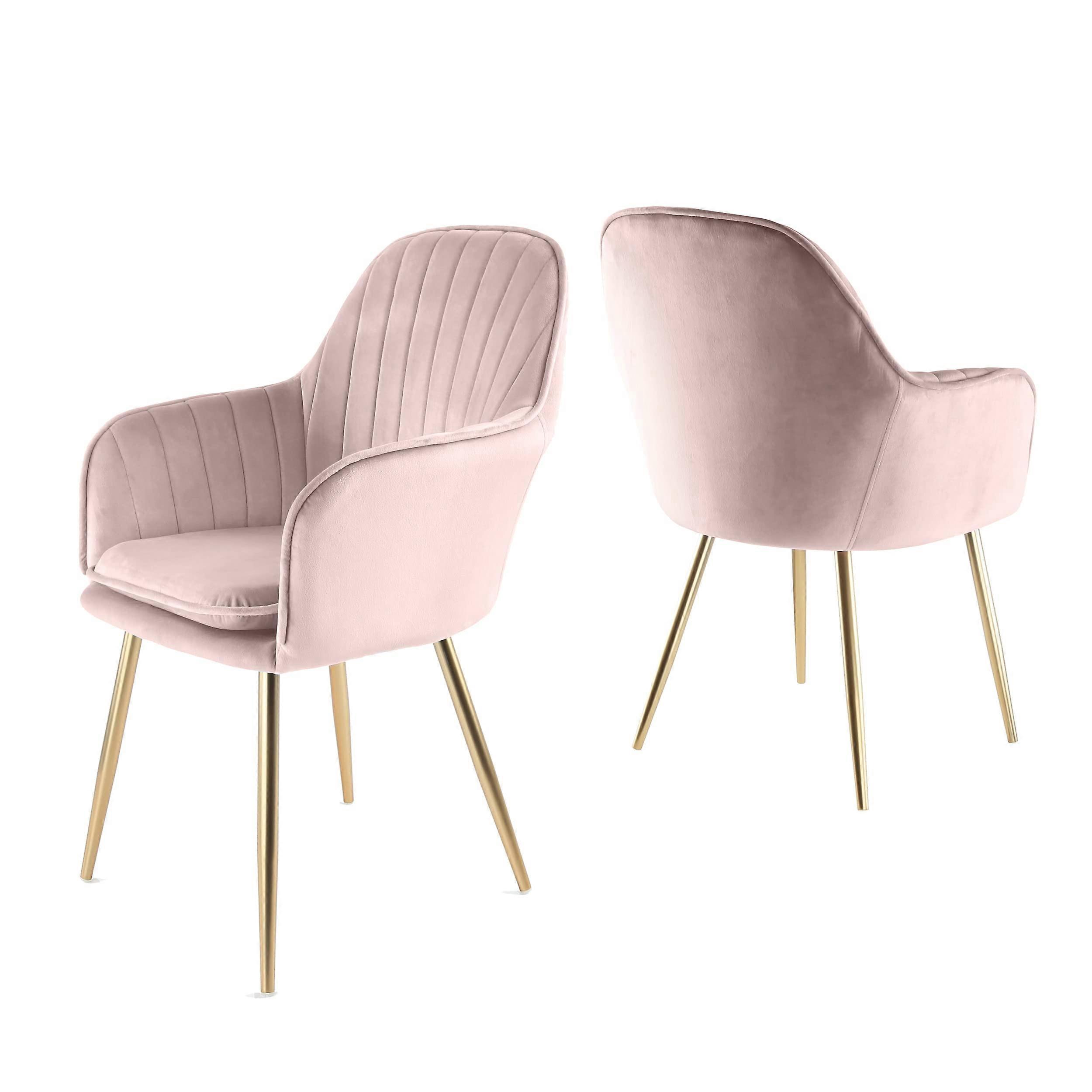Genesis Muse Wannenstuhl aus Samtstoff 2er-Set mit Metallrohrbeinen mit Gold-Finish (Silberrosa)