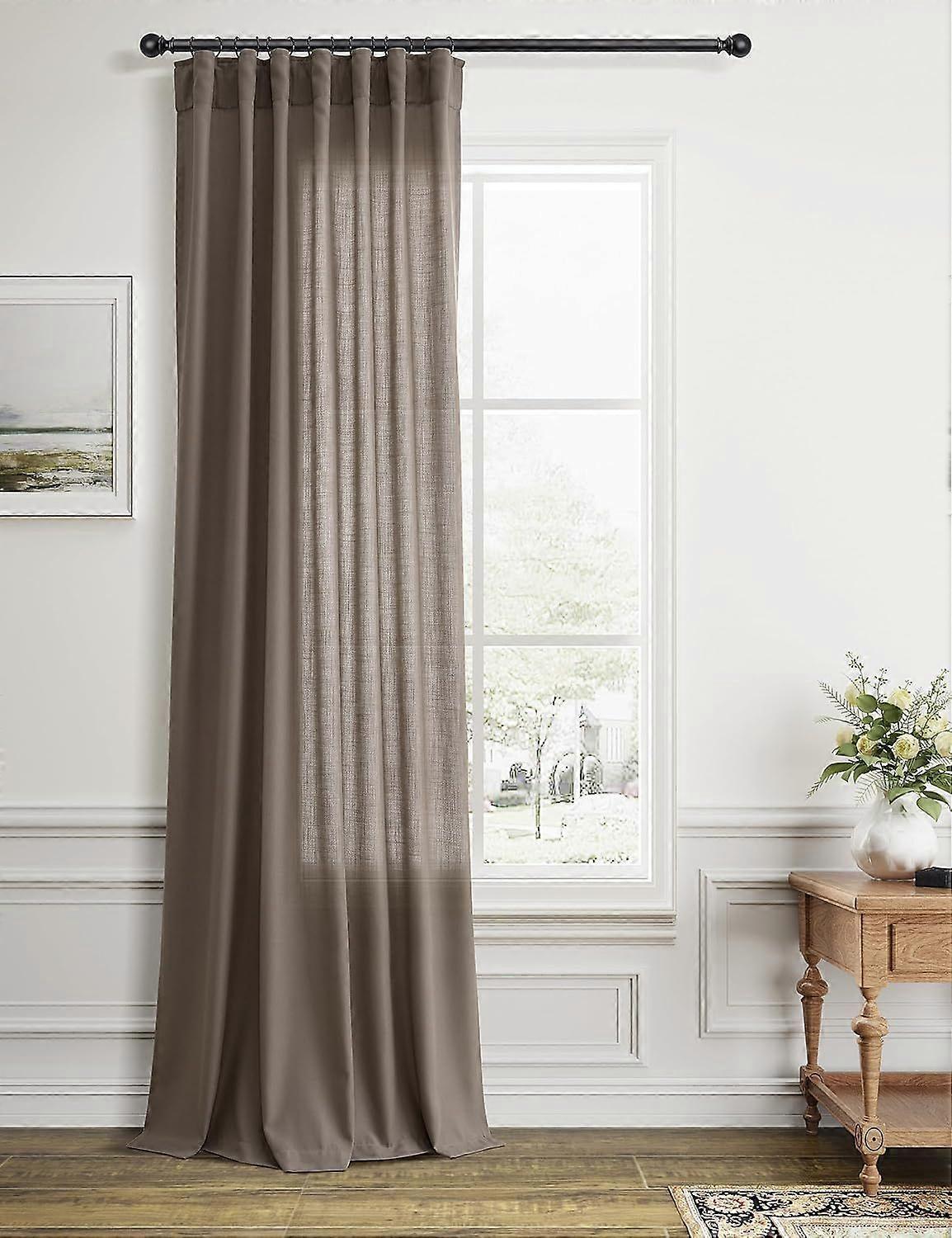 Deep Camel Linen Curtains 84 Inches long Back Tab Hook Belt Primitive Burlap