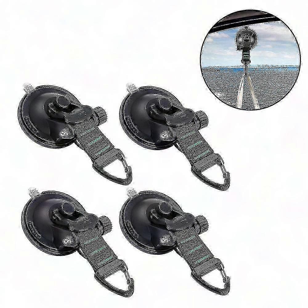 Heavy Duty Suction Cups with Hooks - 4 Pack, Upgraded Car Camping Tie Down, Tarp Accessory with Securing Hook, Strong Power, Compatible