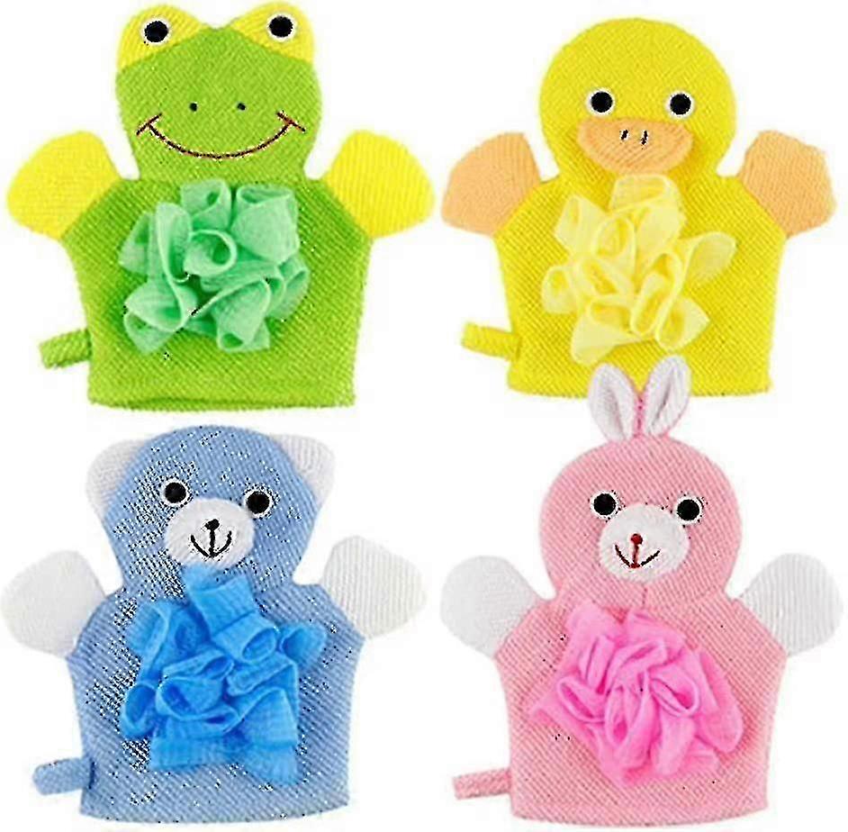 4 قطع دمية قفازات حمام اليد لطيف الكرتون غسل القفاز دش الإسفنج اليد حمام غسل القفاز