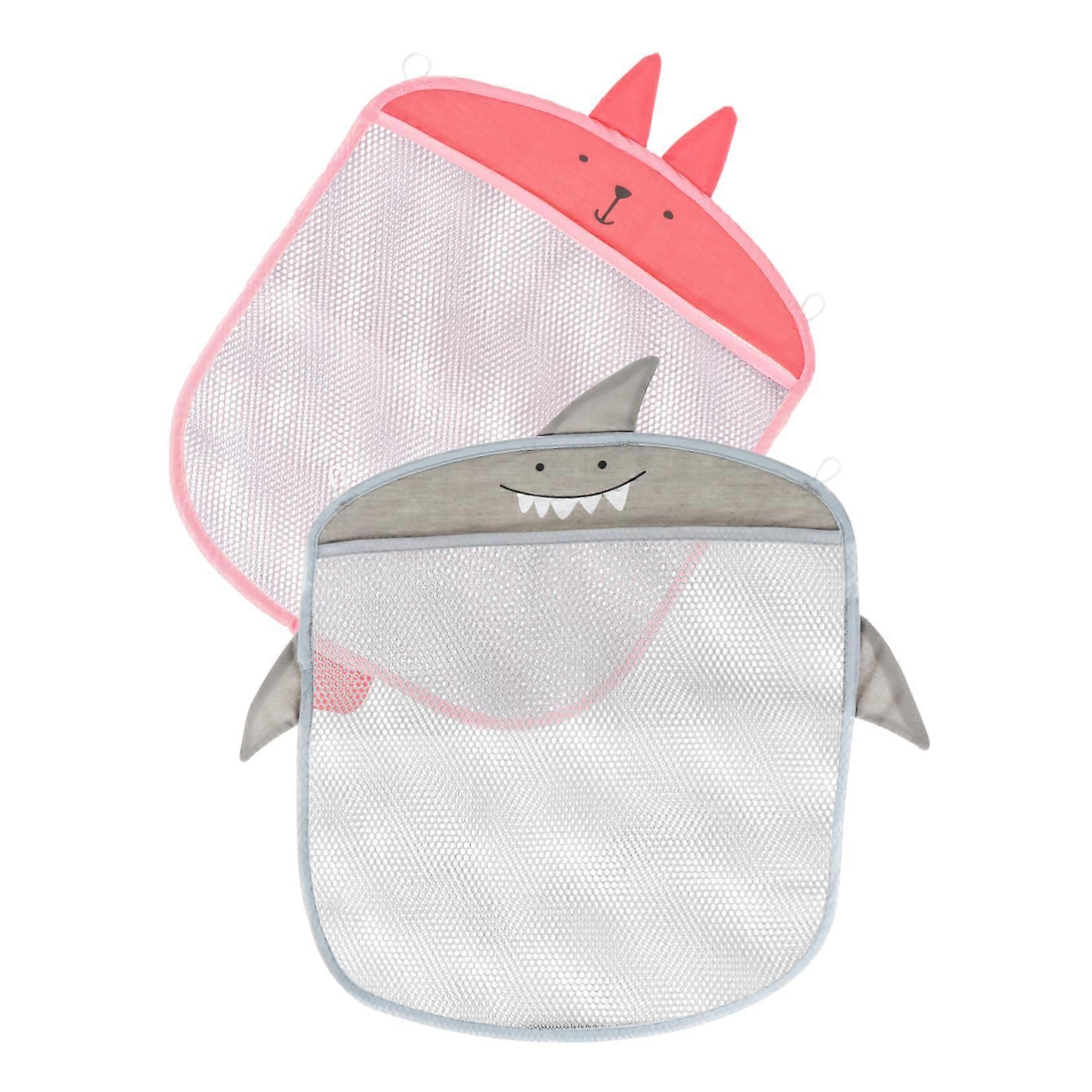 Wall Hanging Toy Storage Bag Set Of 2, Kids Bathroom Organizer, Fabric, Easy Install With Adhesive Hooks