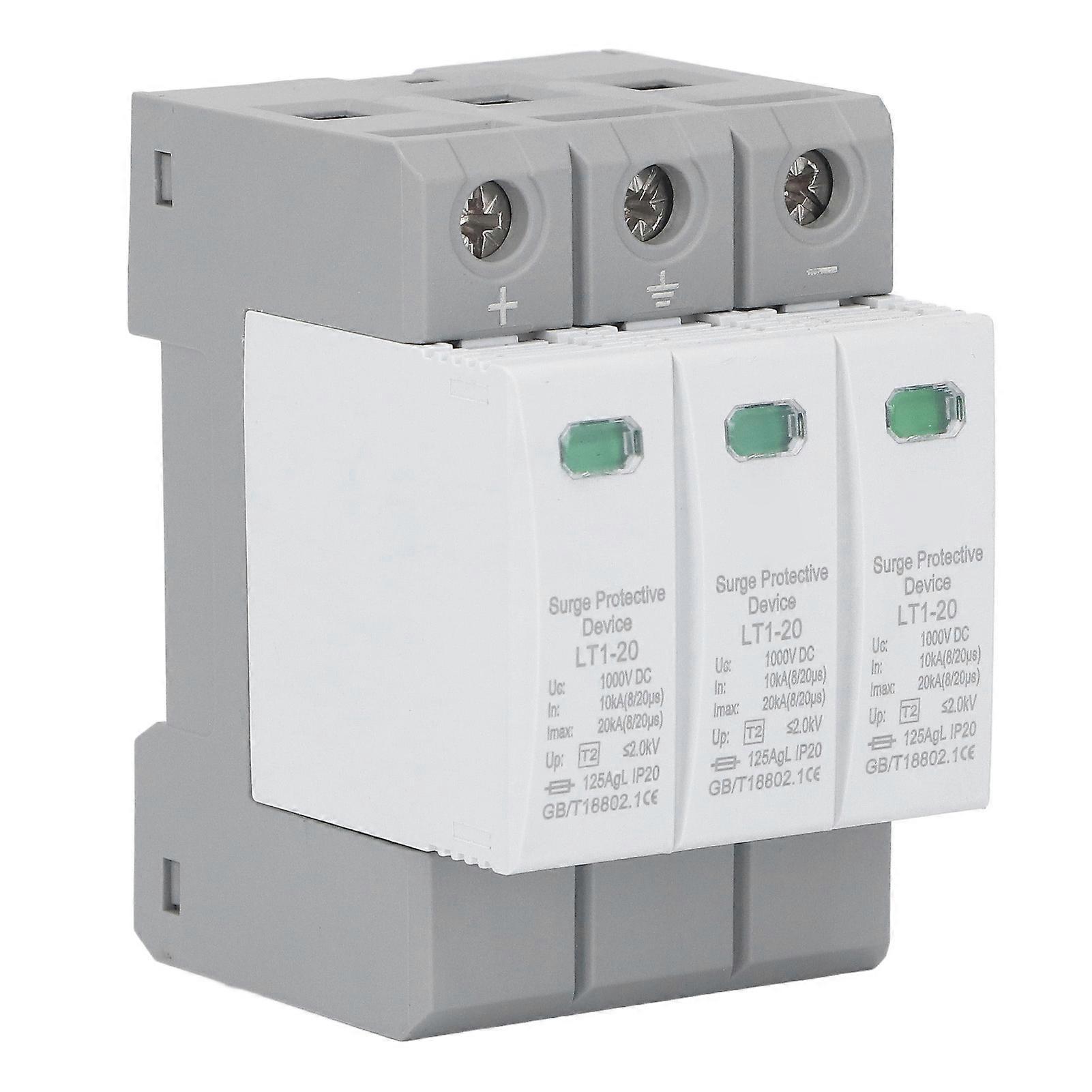 IP20 1000V DC Surge Protector Flame Retardant Lightning Overvoltage Protection Arrester Device 3P