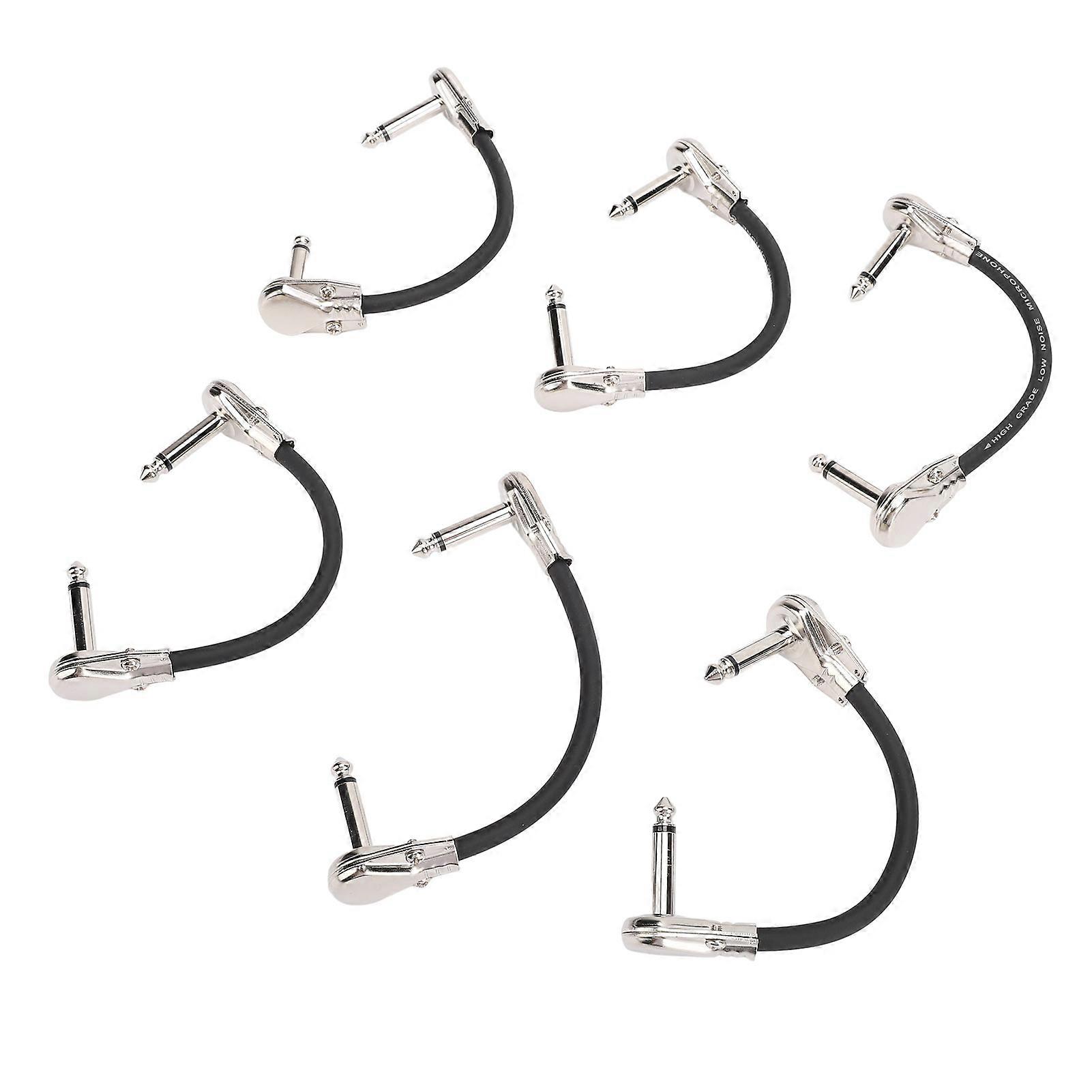 6 Pcs 15cm Right Angle Guitar Effect Pedal Patch Cables Silver