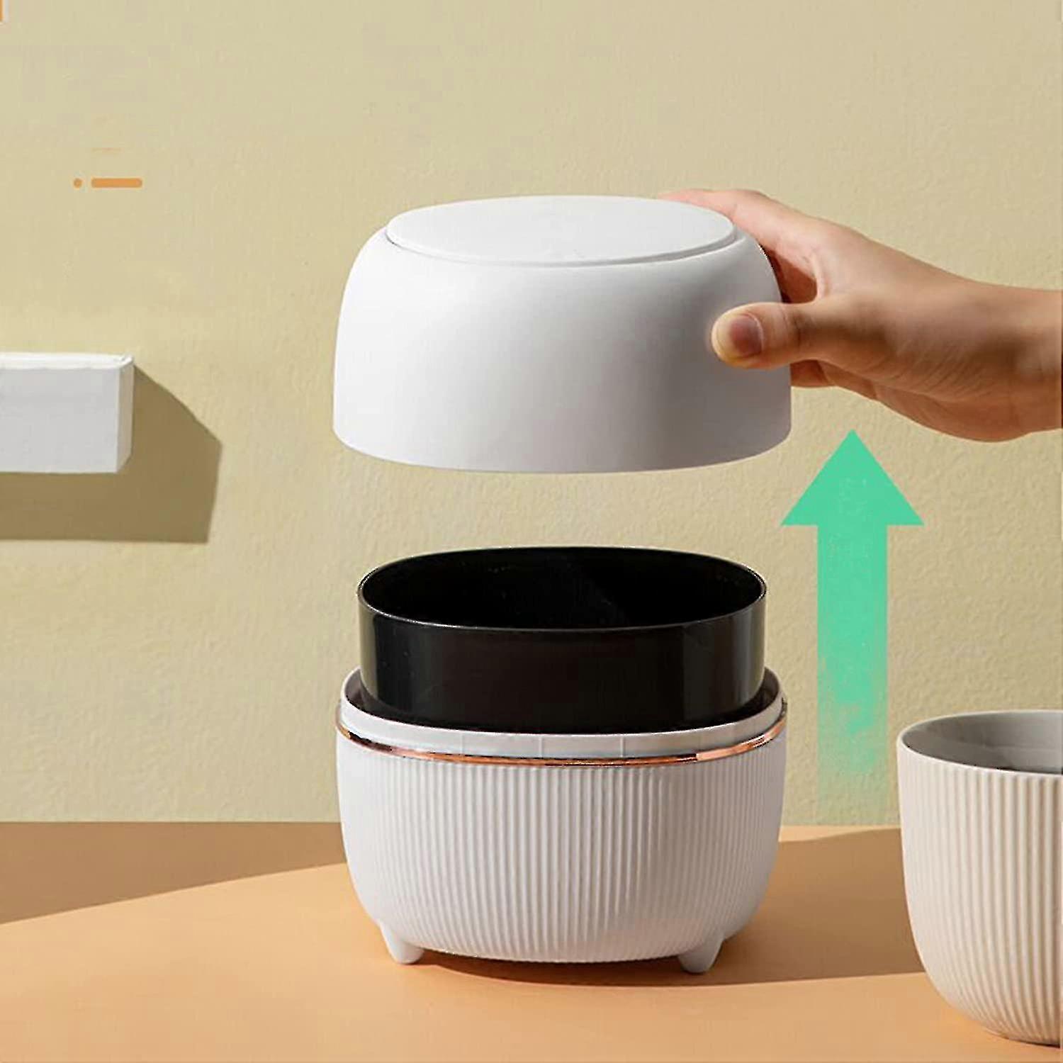 Plastic Trash Bin Creative Mini Desktop Trash Can With Lid Small Ho...