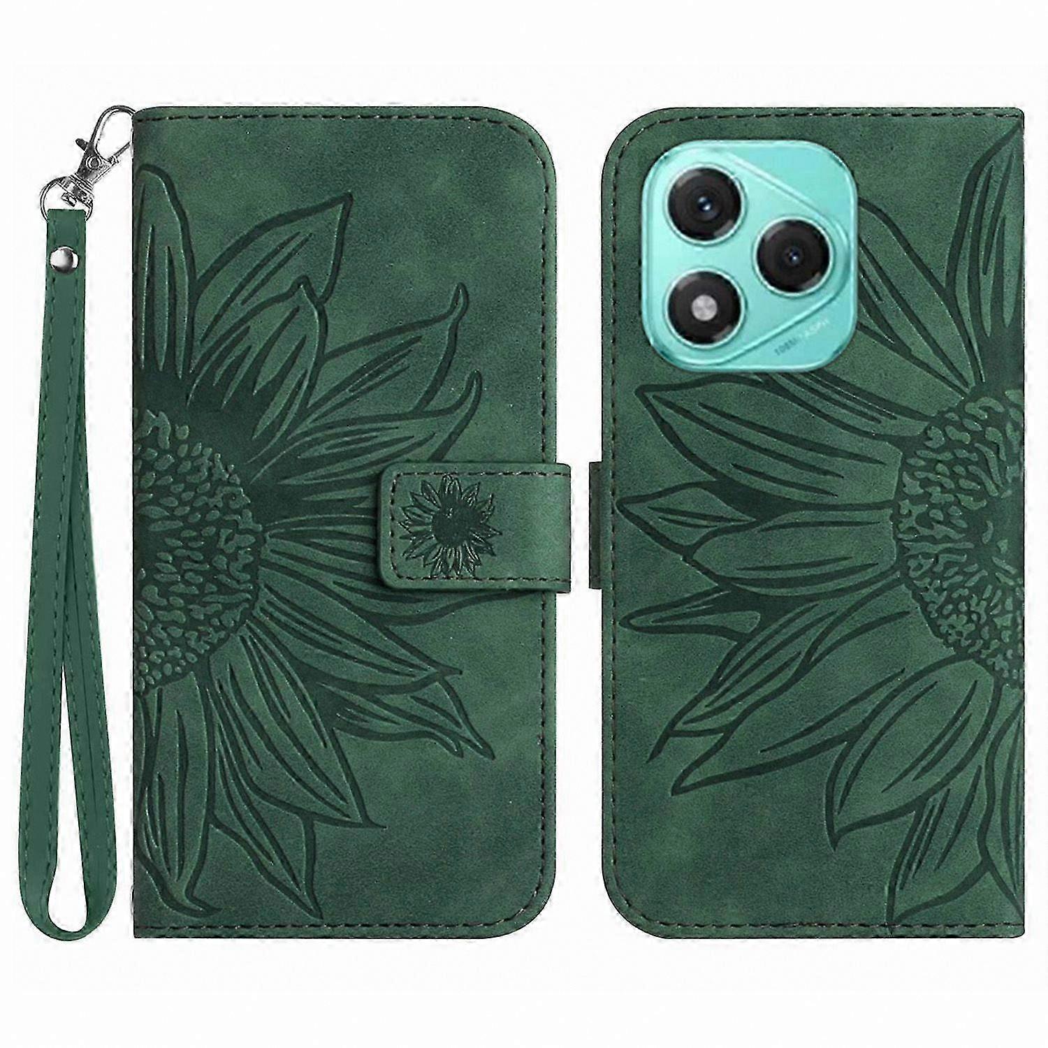 Sunflower Design Leather Wallet Case with Wrist Strap for Honor 400 Lite Phone Cover